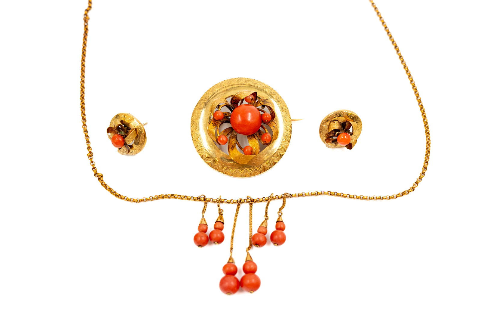An antique 18k gold and coral parure set (1 of 6)