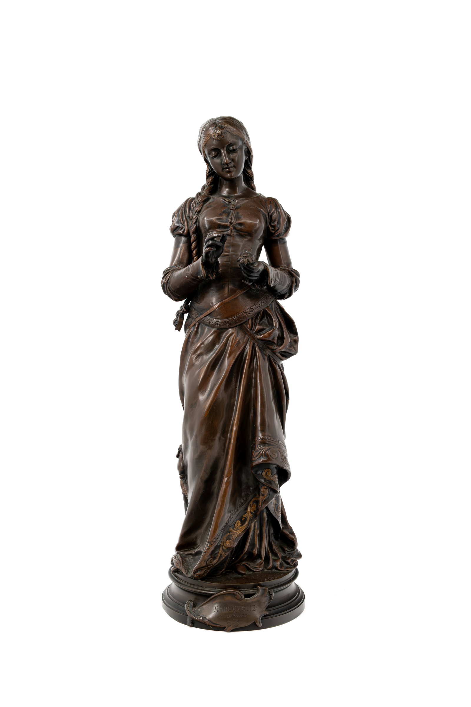 Adrien Étienne GAUDEZ (1845-1902) "Marguerite". An antique patinated bronze sculpture (1 of 9)