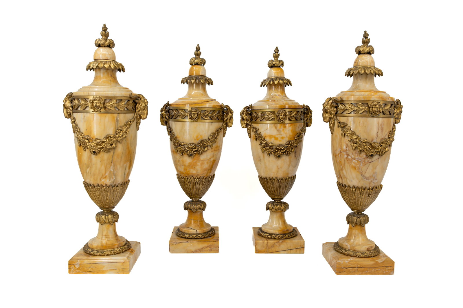 A lot of four matching Neoclassical-style marble cassolette vases with bronze mounts (1 of 11)