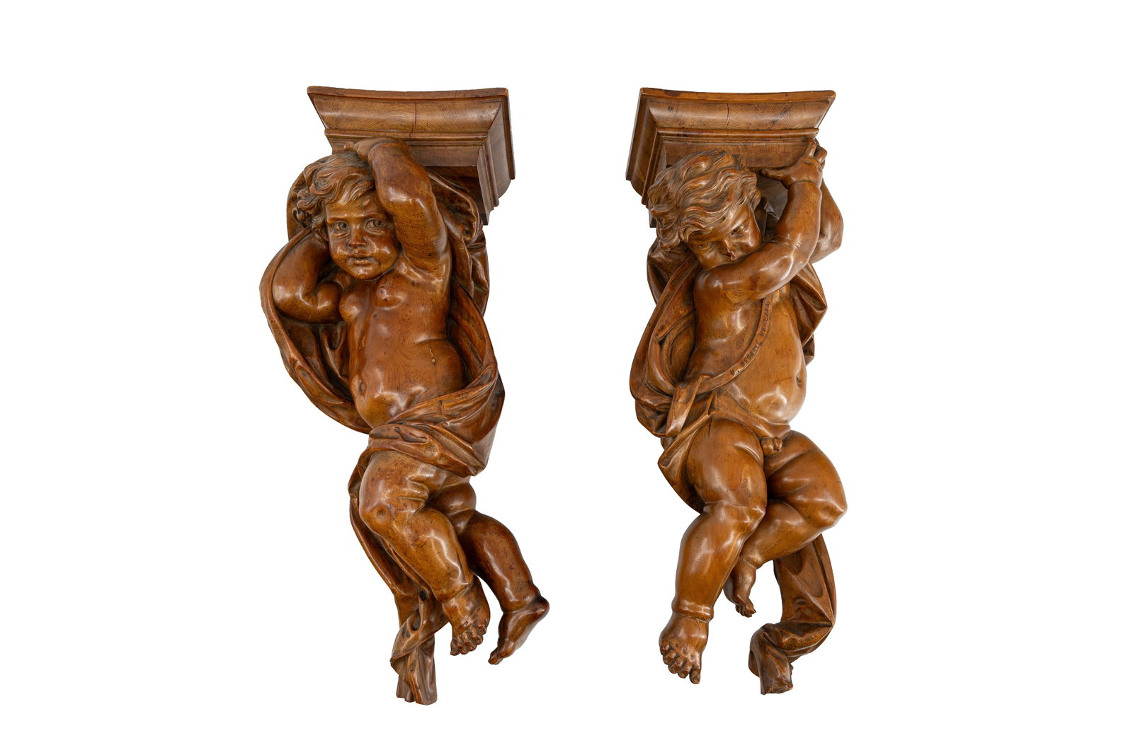 Valentino Panciera BESAREL (1829-1902) A pair of large antique Italian carved walnut wall consoles (1 of 6)