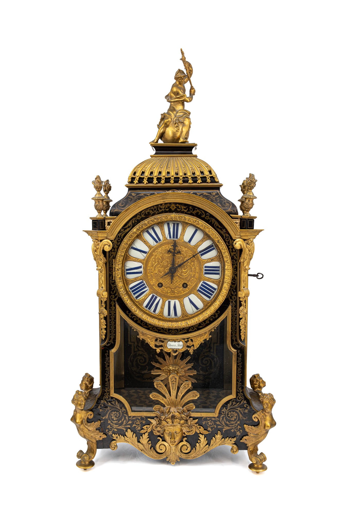 A large and antique Louis XIV style gilt bronze mounted boulle inlay wall cartel clock by Thuret (1 of 15)