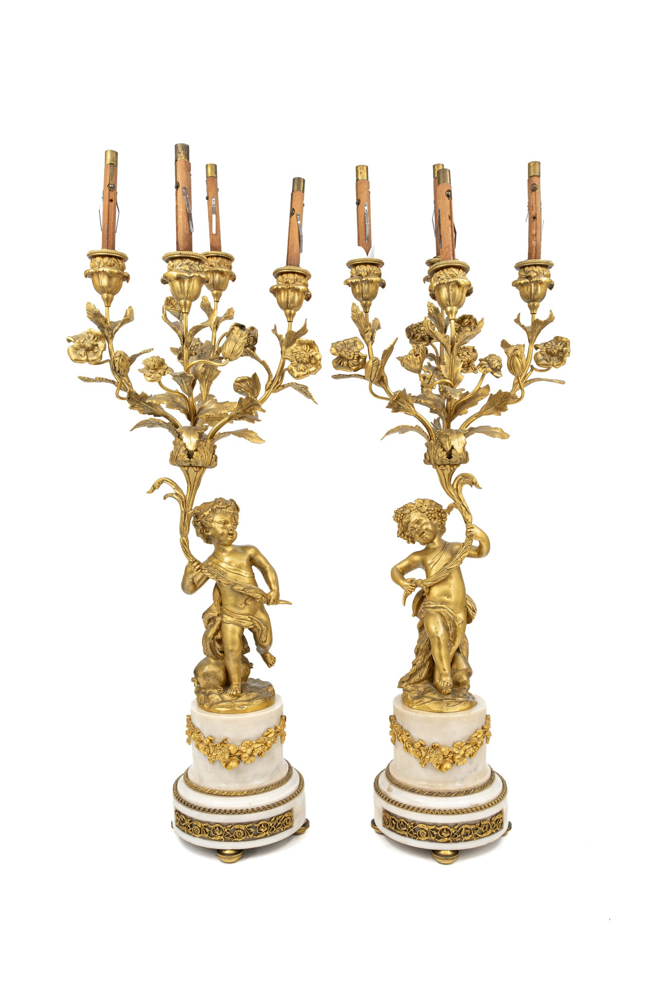 A pair of large and antique French Louis XVI style gilt bronze and white marble figural candelabras (1 of 12)