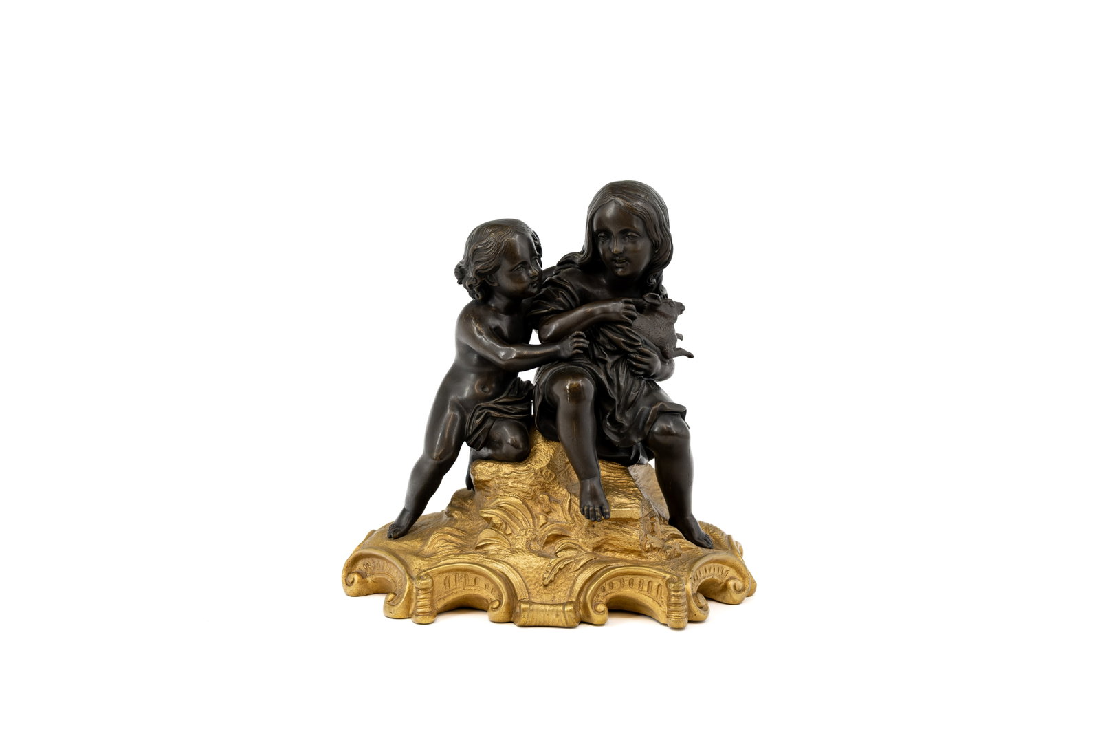 An antique gilt and patinated bronze sculptural group depicting two children (1 of 7)