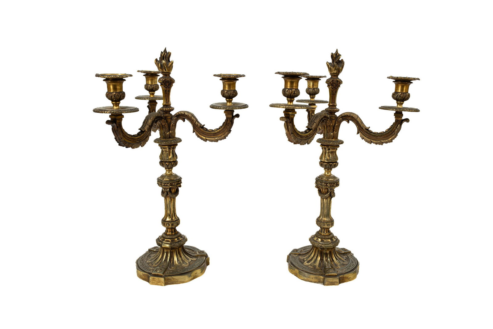 A lot of two Louis XV style gilt bronze decorated three armed candelabras (1 of 6)