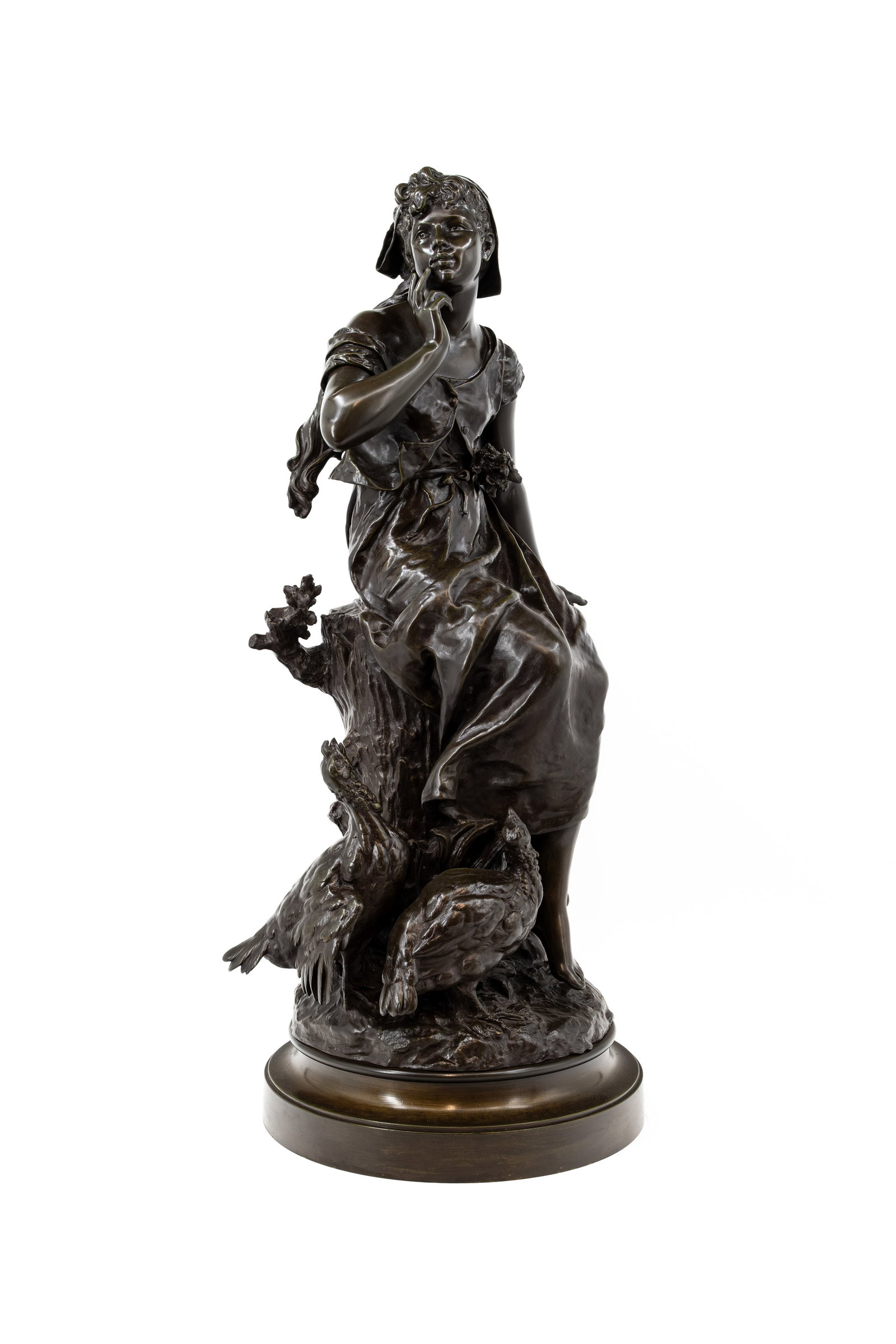 Hippolyte MOREAU (1832-1927) "Jeune fille aux dindons". An antique patinated bronze sculpture (1 of 9)