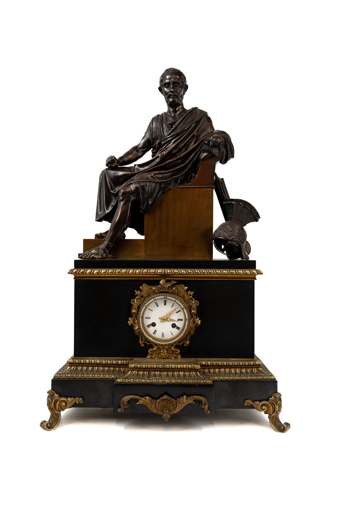 An imposing and large French Napoleon III patinated bronze and marble figural mantel clock (1 of 15)