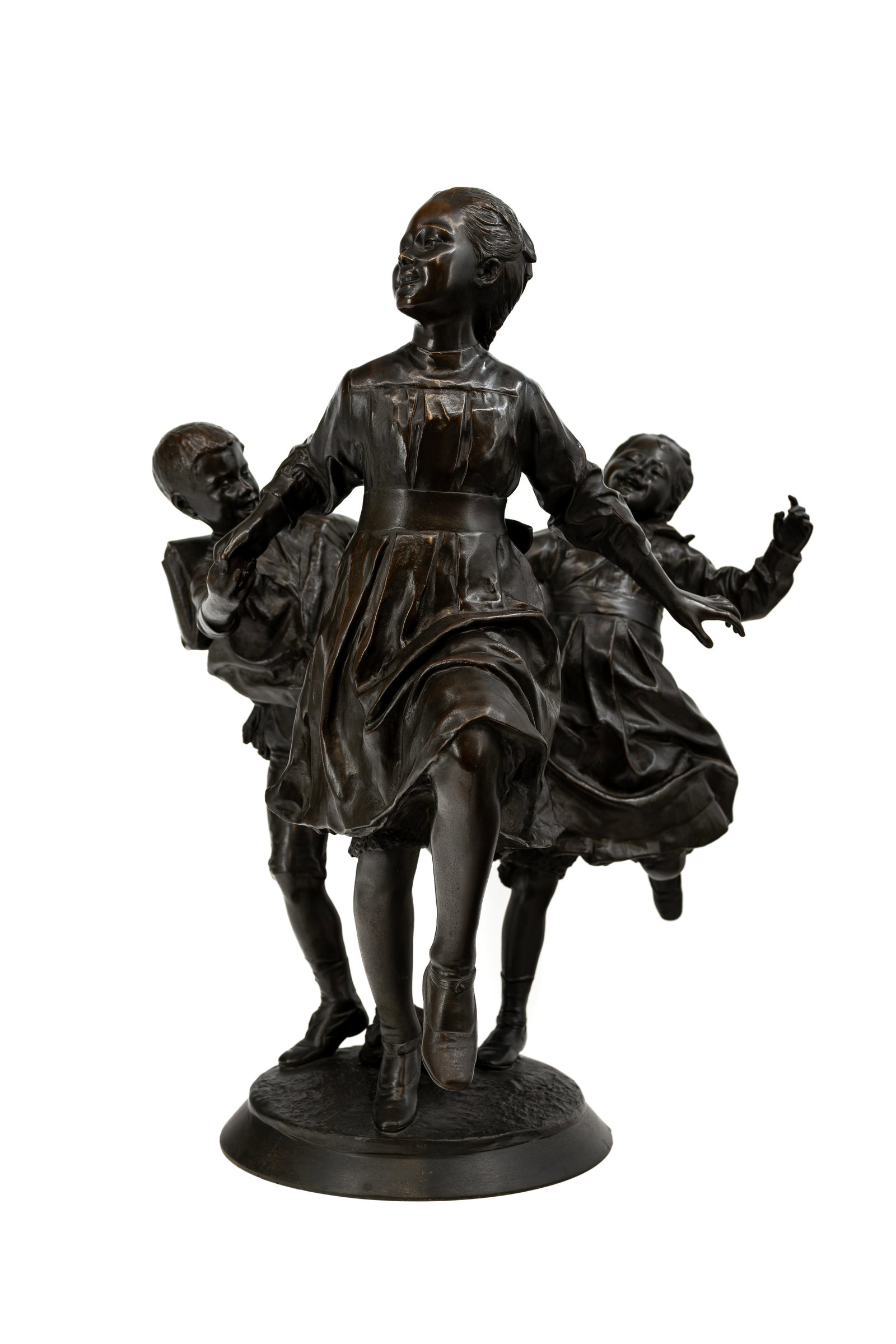 Louis MARTIN (XIX) "Ronde d'écoliers". A large and antique patinated bronze sculpture group (1 of 12)