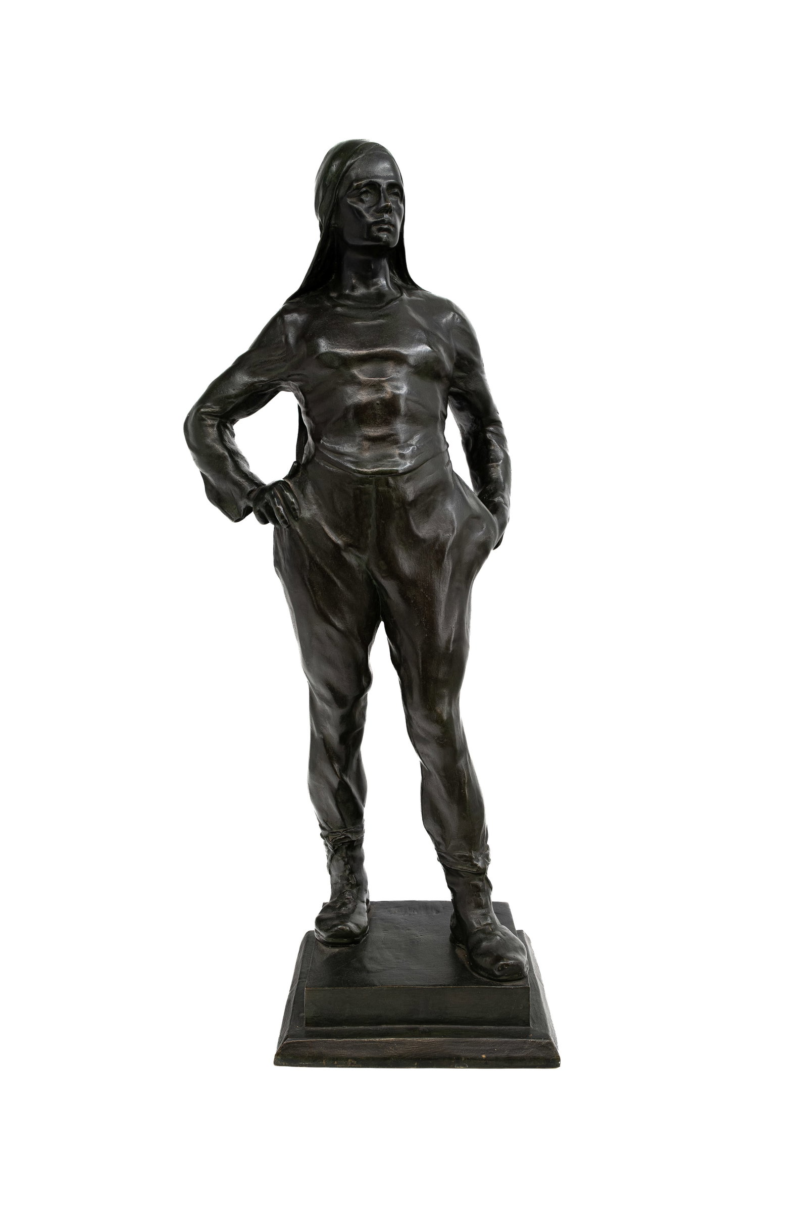 Constantin MEUNIER (1831-1905) "Le Débardeur". A large and antique Belgian patinated bronze: Constantin MEUNIER (1831-1905) "Le Débardeur". A large and antique Belgian patinated bronze sculpture of a longshoreman. Signed on the base. Late 19th century. H: 70 cm