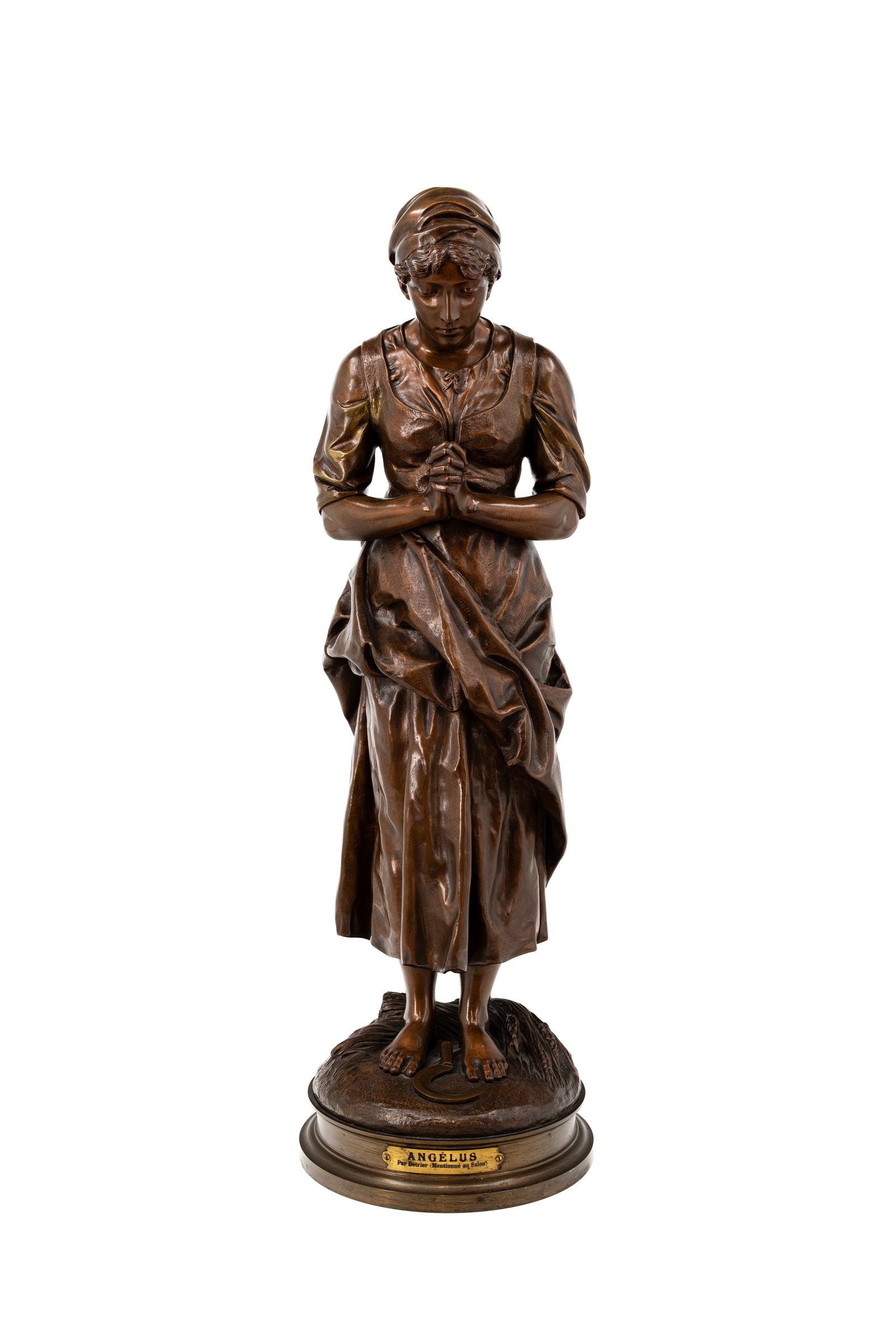 Pierre Louis DETRIER (1822-1897) "Angélus". An antique patinated bronze sculpture (1 of 10)