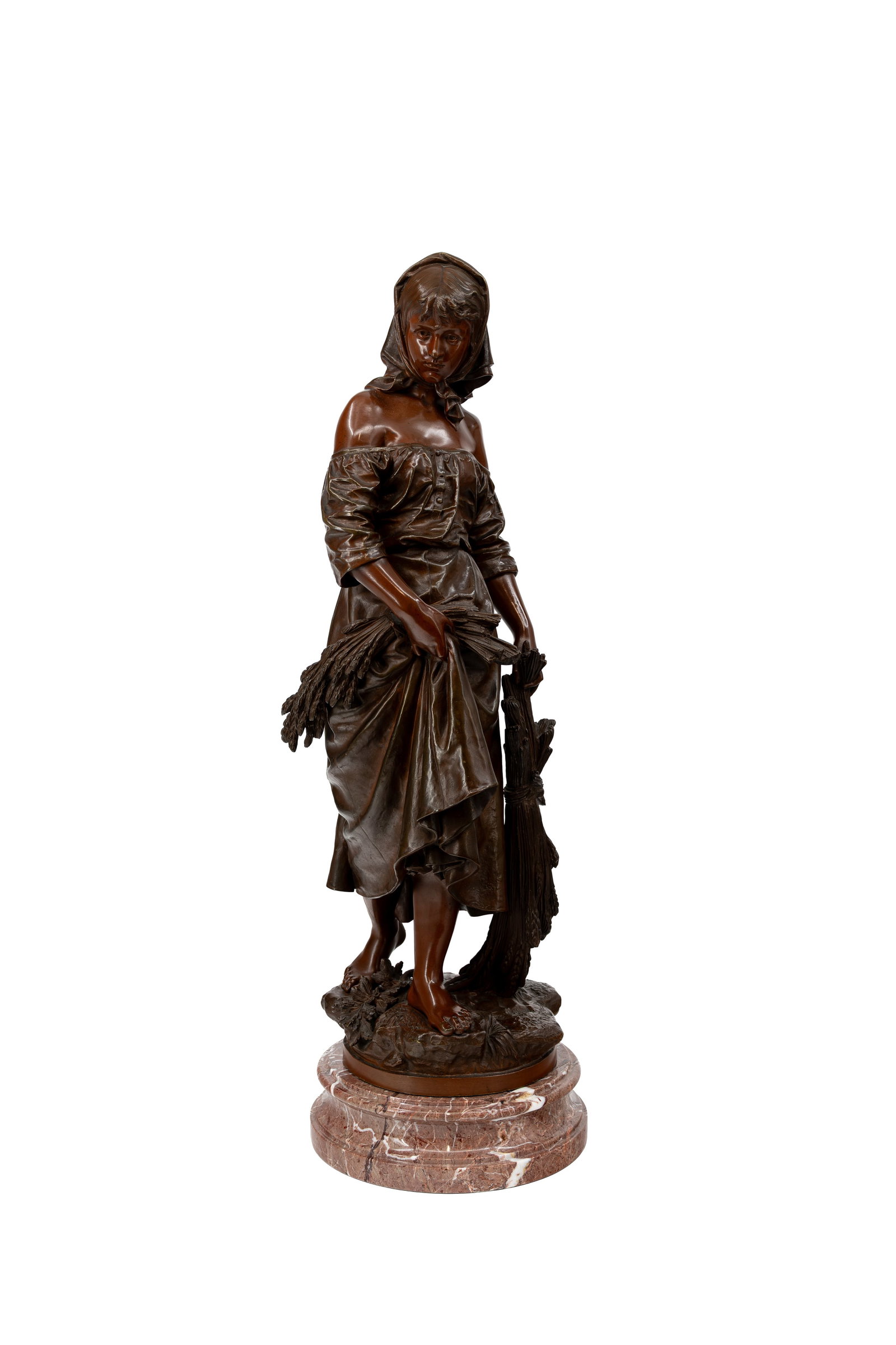 Eutrope BOURET (1833-1906) "Retour des Champs". An antique patinated bronze sculpture (1 of 10)