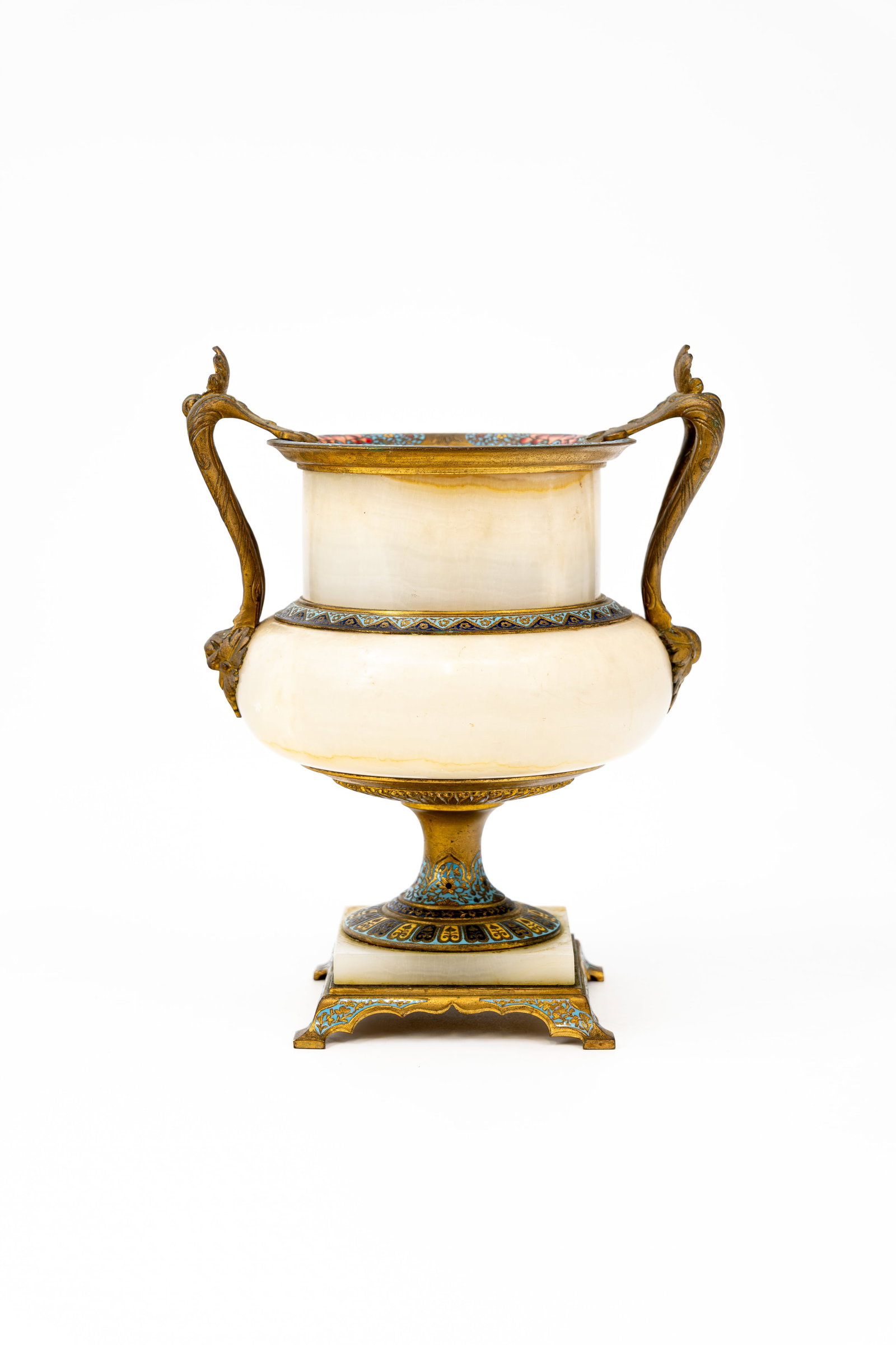 An antique Neoclassical-style onyx and gilt-bronze urn vase with handles (1 of 10)