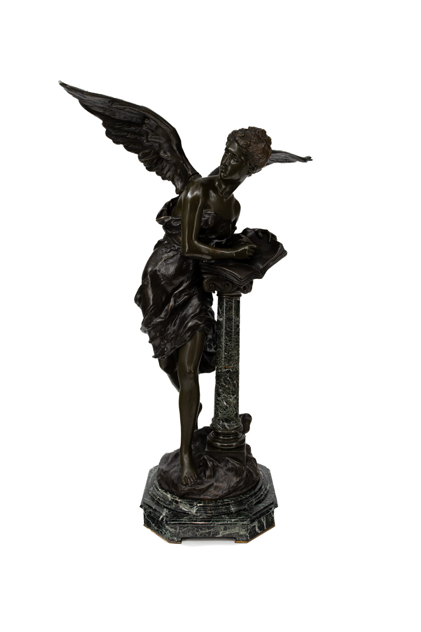Mathurin MOREAU (1822-1912). "Le Livre d'or". A patinated bronze and marble sculpture (1 of 16)