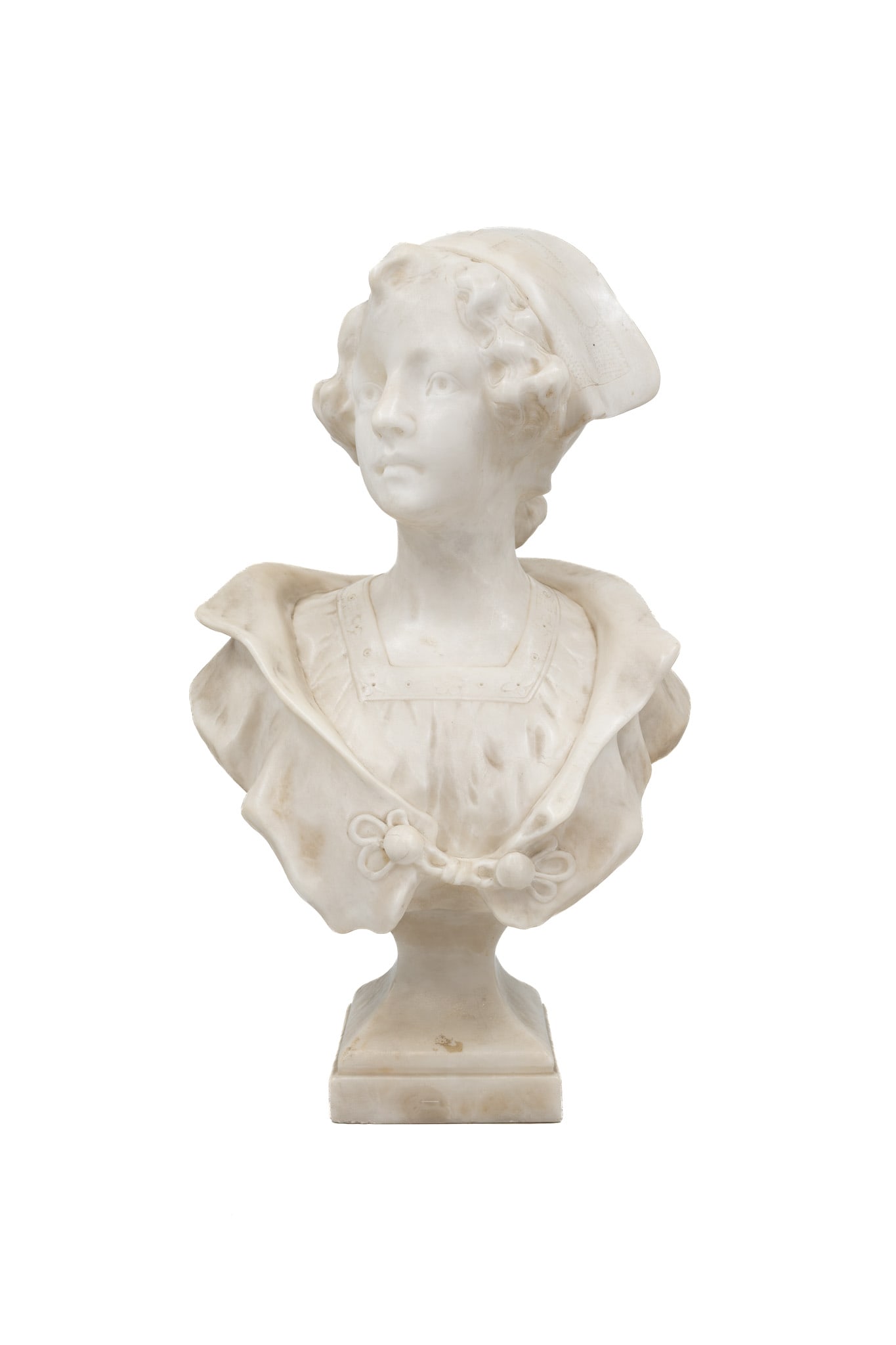 An antique carved alabaster bust sculpture representing a young lady (1 of 9)