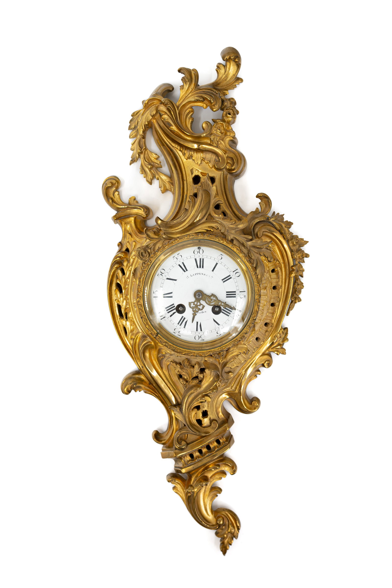 An antique Louis XV - Rococo style gilt bronze decorated wall cartel clock by LUPPENS et Cie (1 of 7)