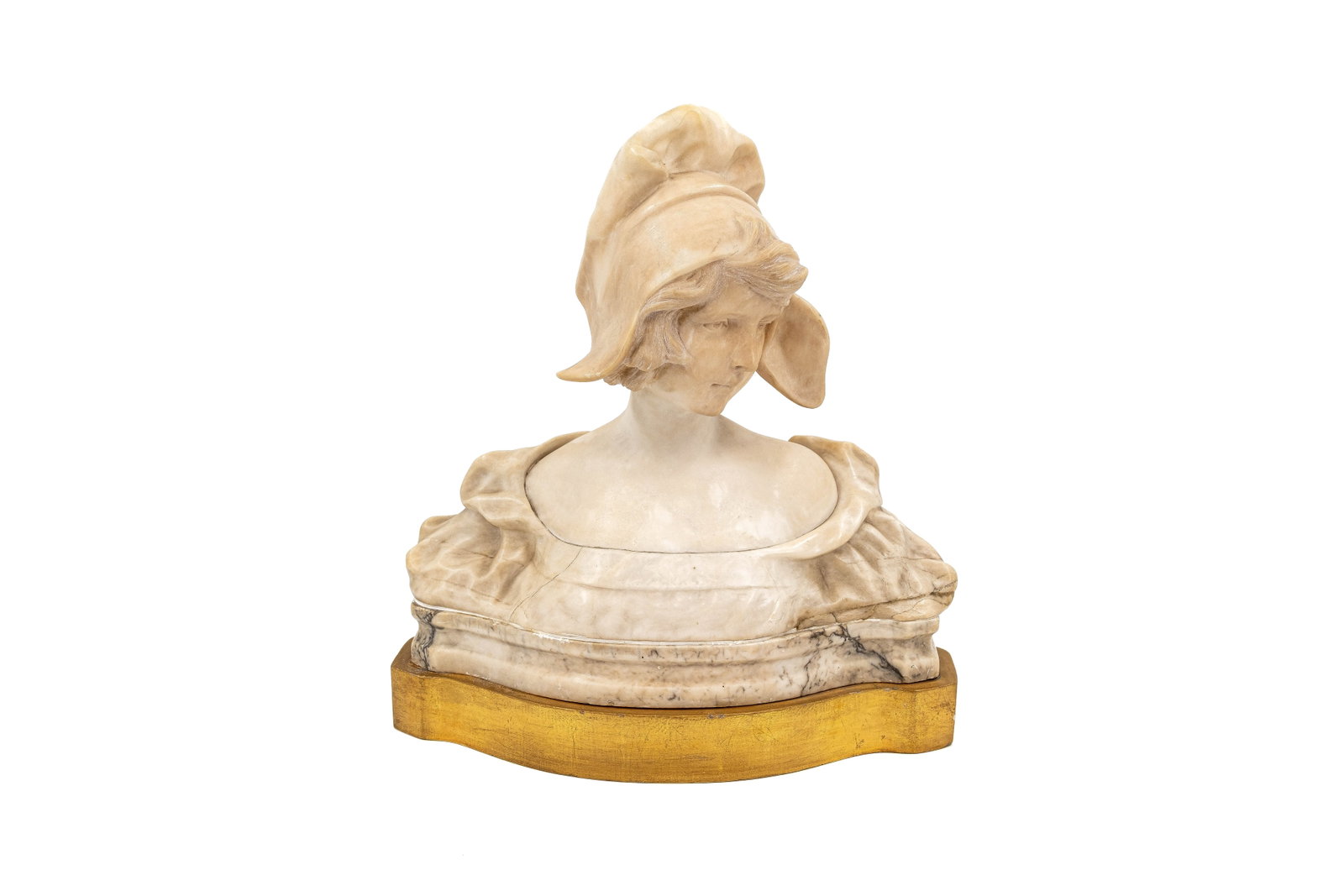 An antique carved alabaster marble sculpture bust of a lady (1 of 8)