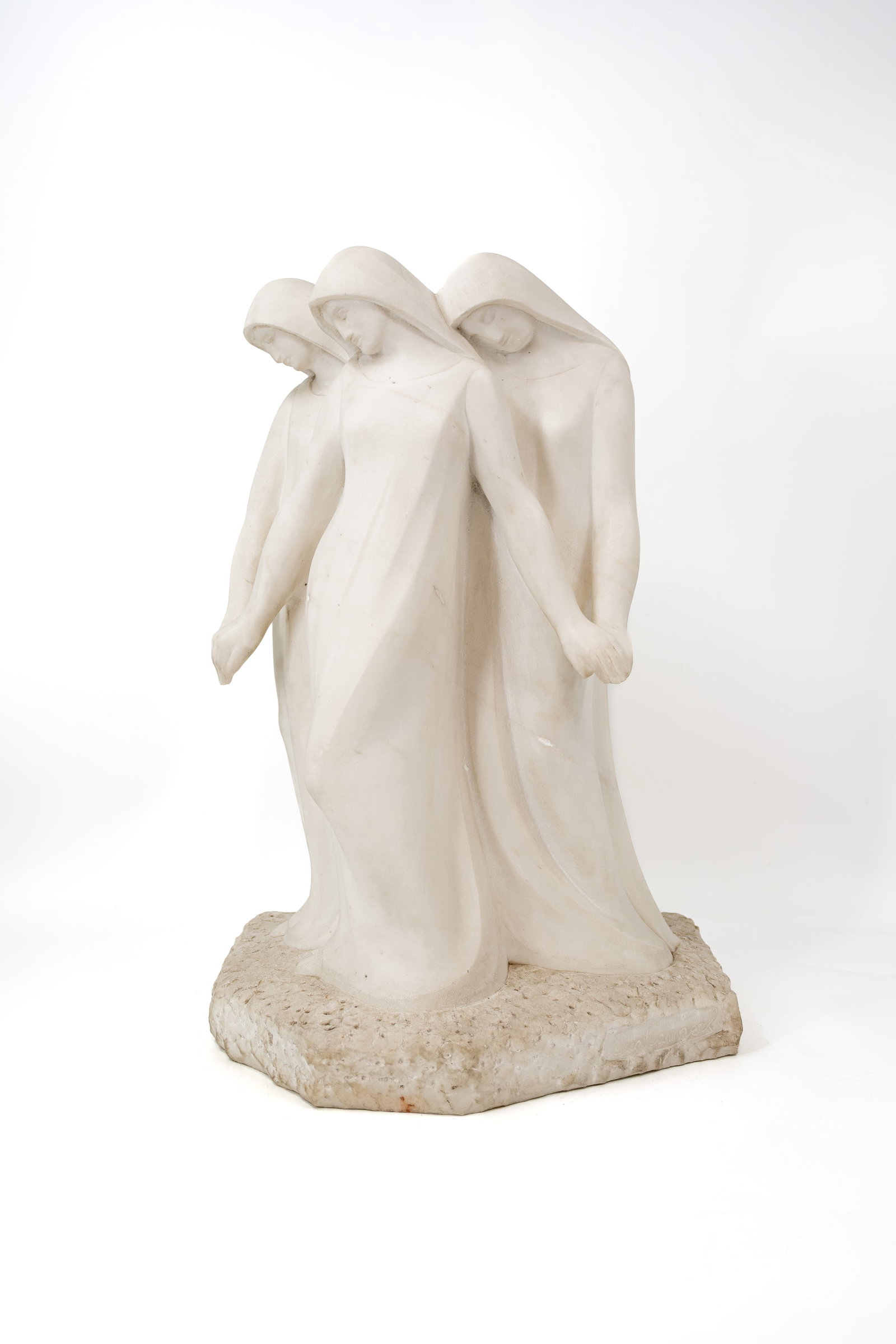 Eugene CANNEEL (1882-1966) "The Three Marys",a large and Belgian carved white marble sculpture group (1 of 10)