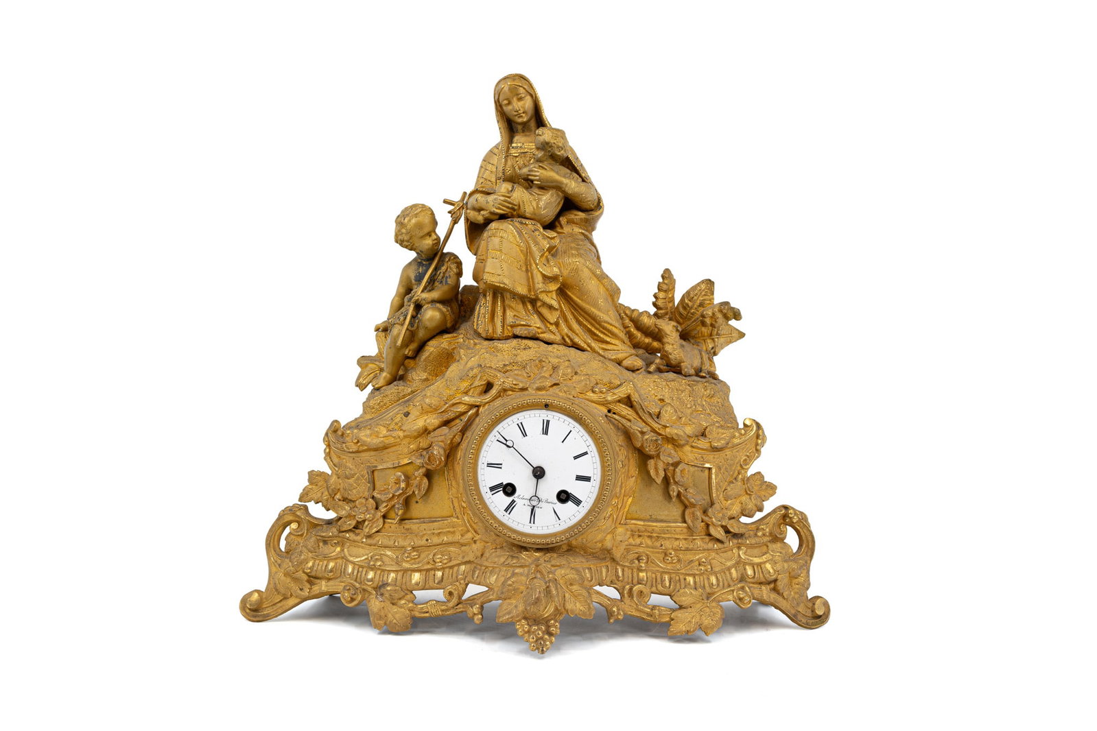 An antique French gilt spelter figural mantel clock (1 of 14)