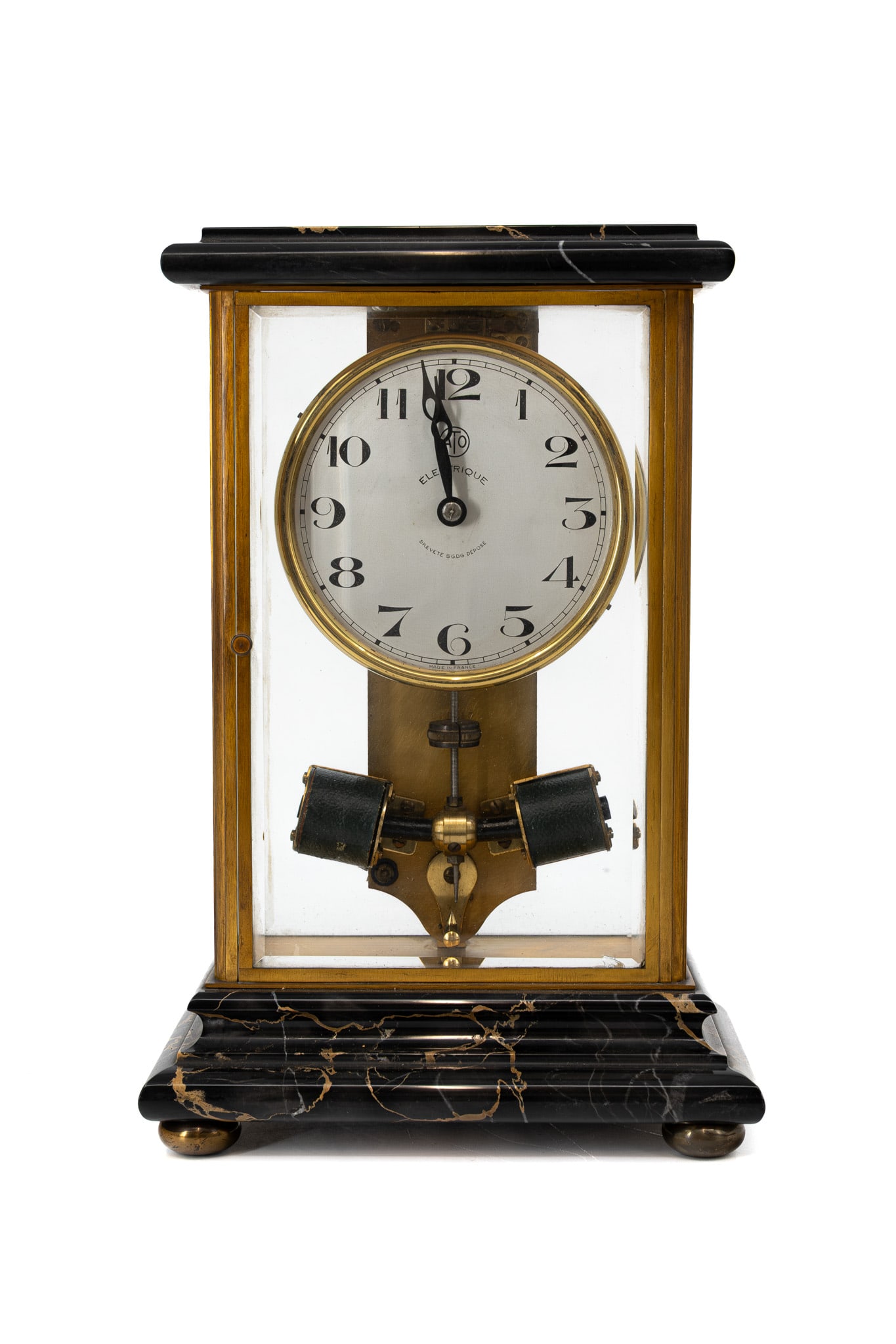 An Art Deco French ATO Electric four-glass and brass mounted marble table clock (1 of 8)