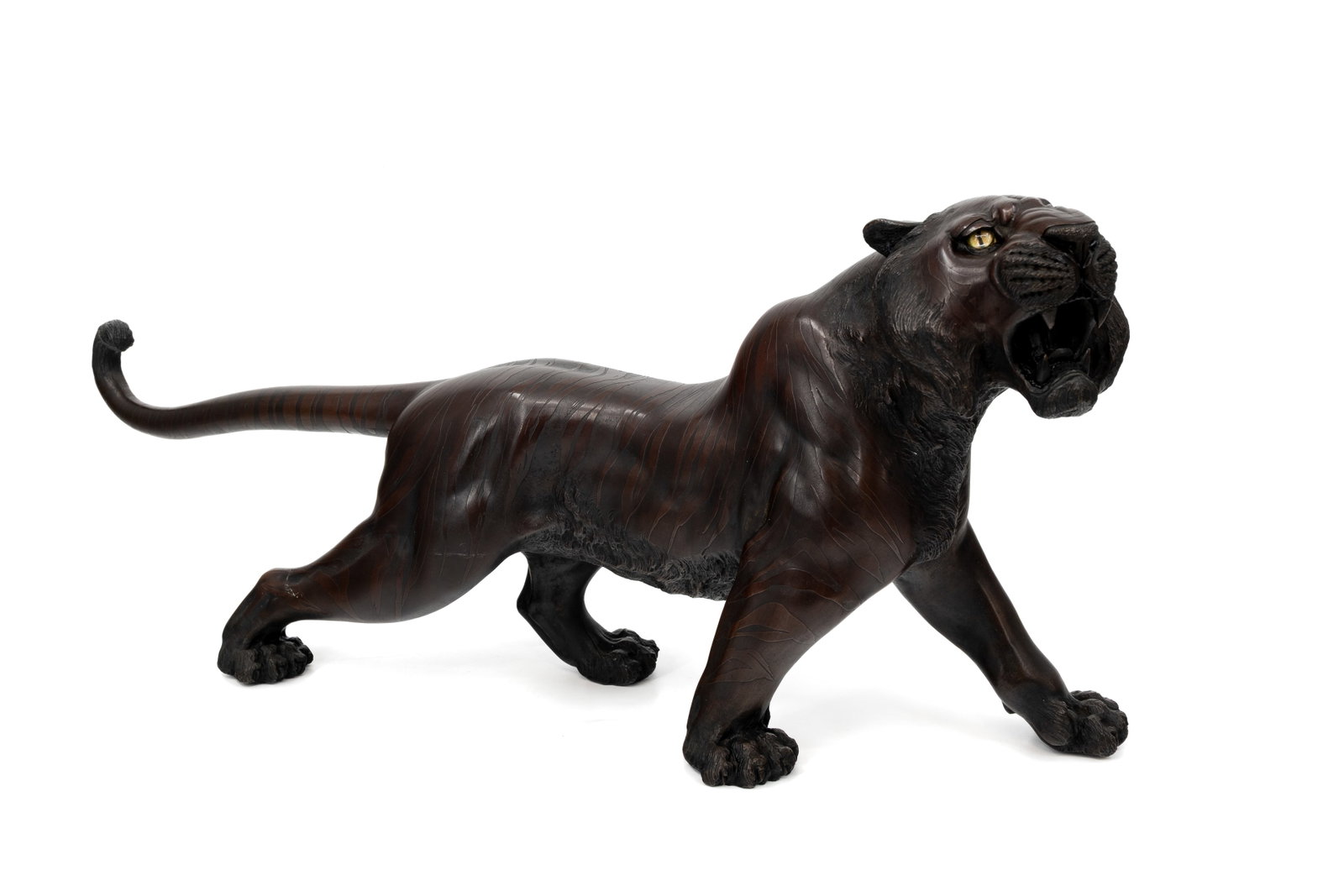 A Japanese patinated bronze animalier sculpture of a standing tiger (1 of 12)