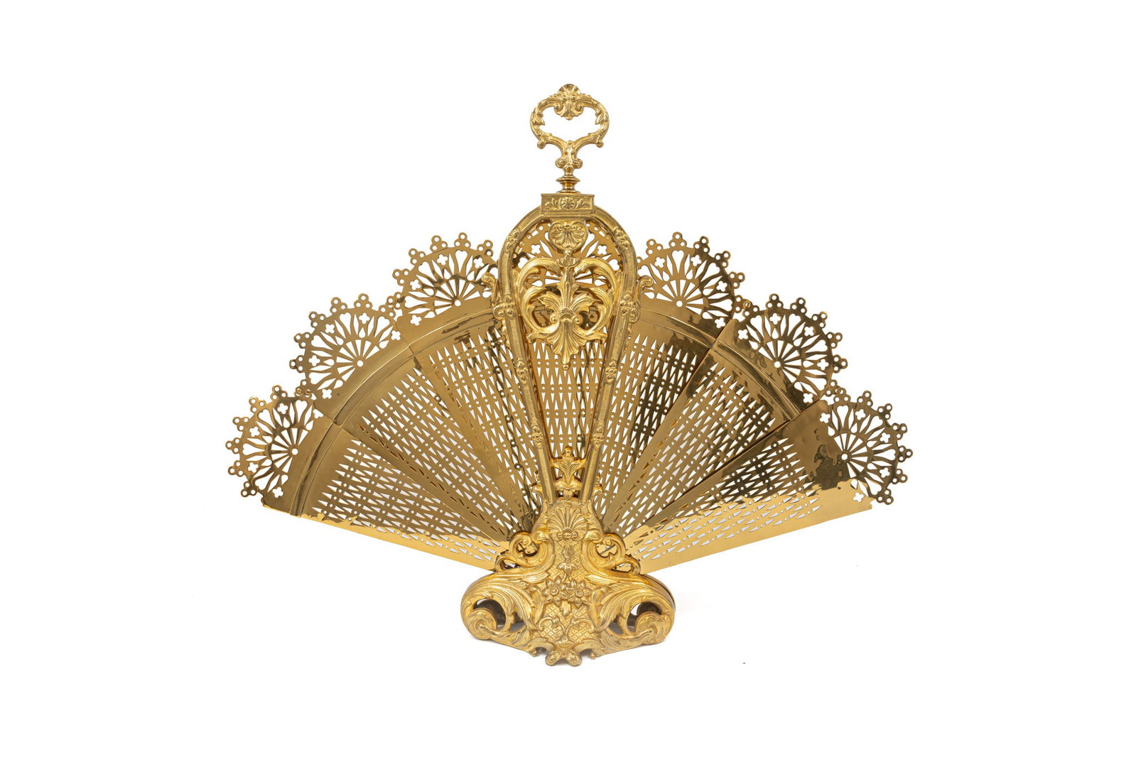 An antique French Louis XVI style gilt brass folding fan fireplace screen (1 of 6)