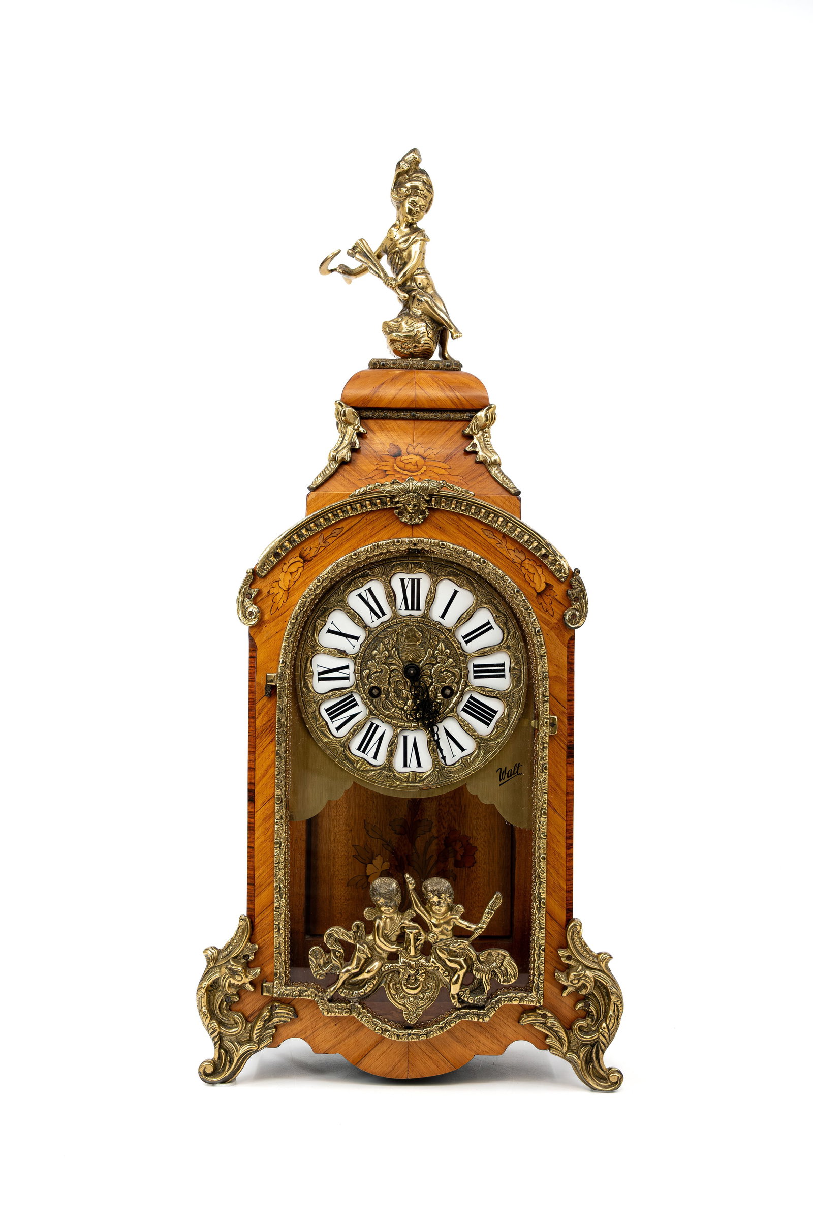 A 20th century Louis XV style wooden cartel clock with marquetry inlay (1 of 10)