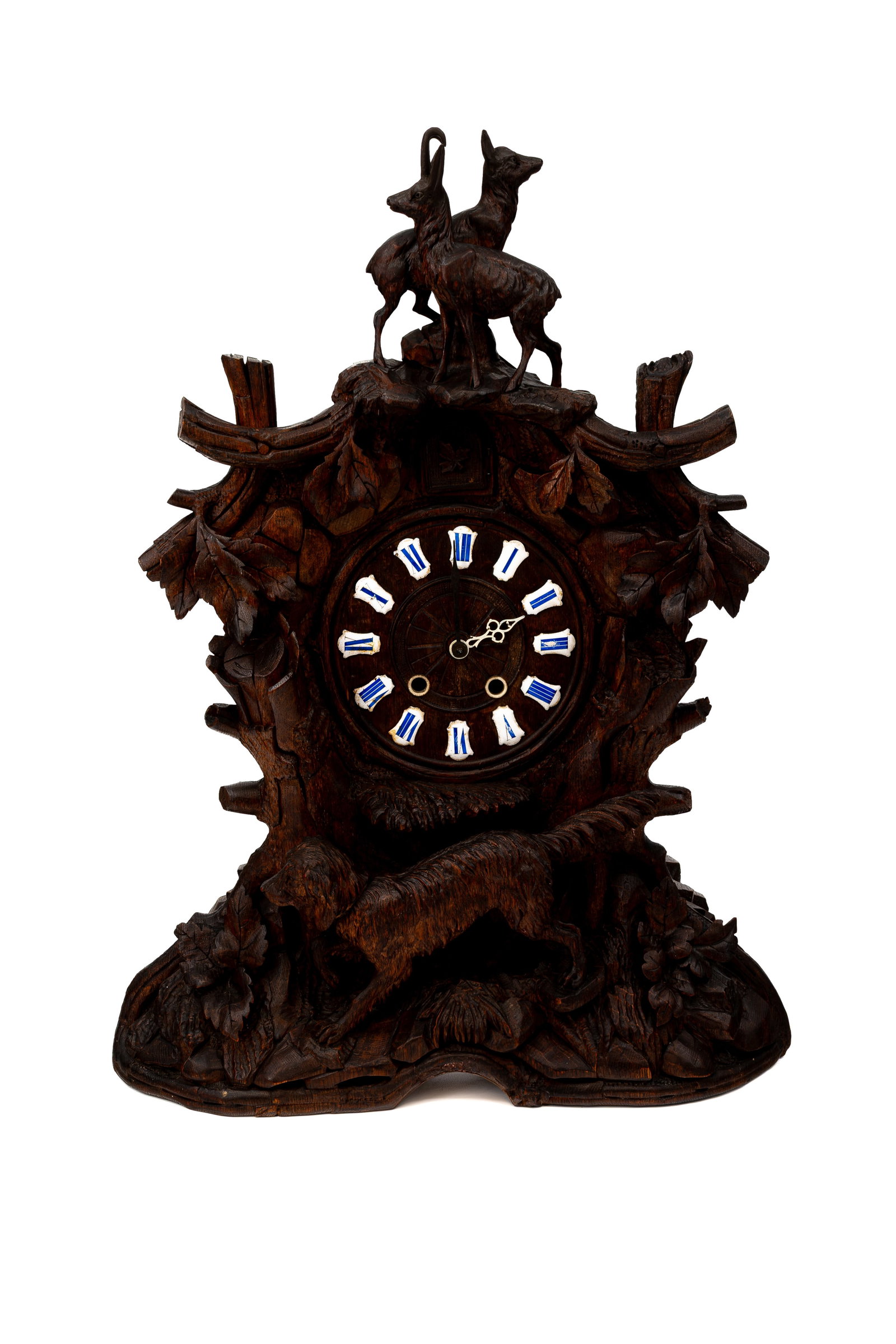 A large and antique German Black Forest carved wooden clock (1 of 7)