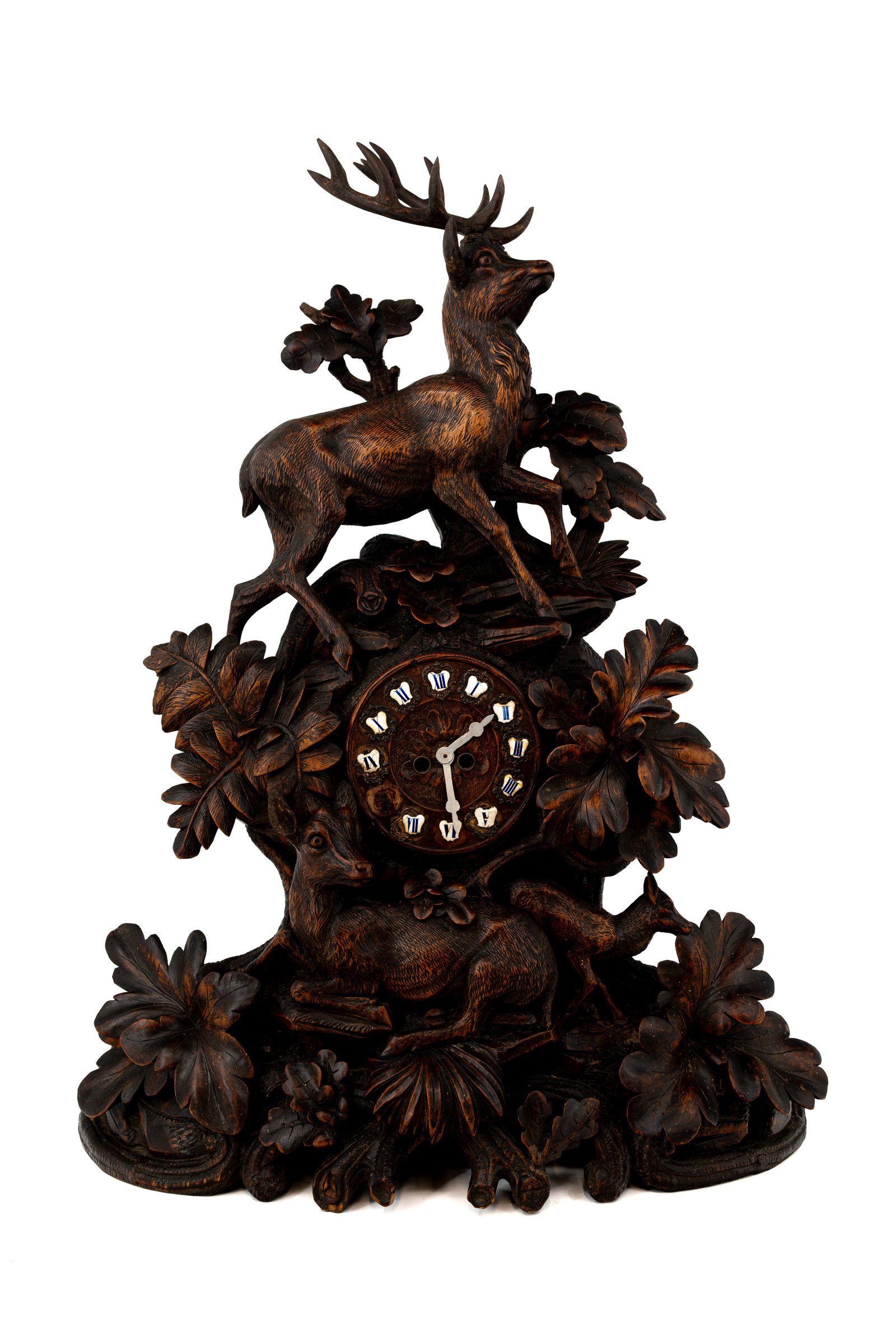 A large and antique German Black Forest carved wooden clock (1 of 7)