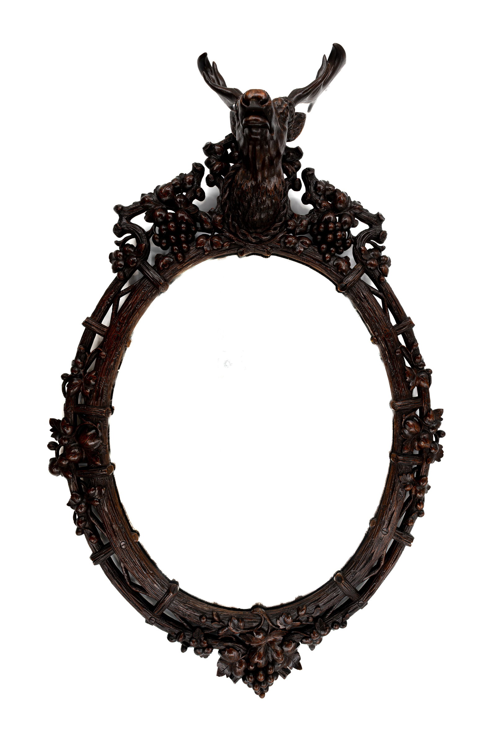 A large and imposing antique German Black Forest finely decorated carved wooden oval shaped mirror (1 of 6)