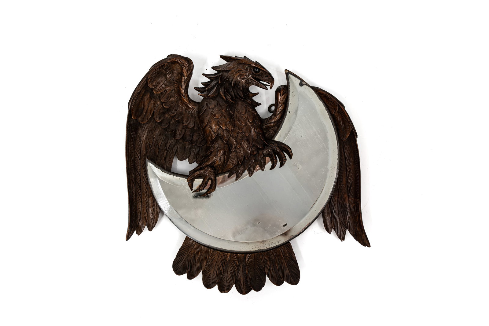 A small and antique German Black Forest finely carved wood eagle shaped mirror (1 of 5)