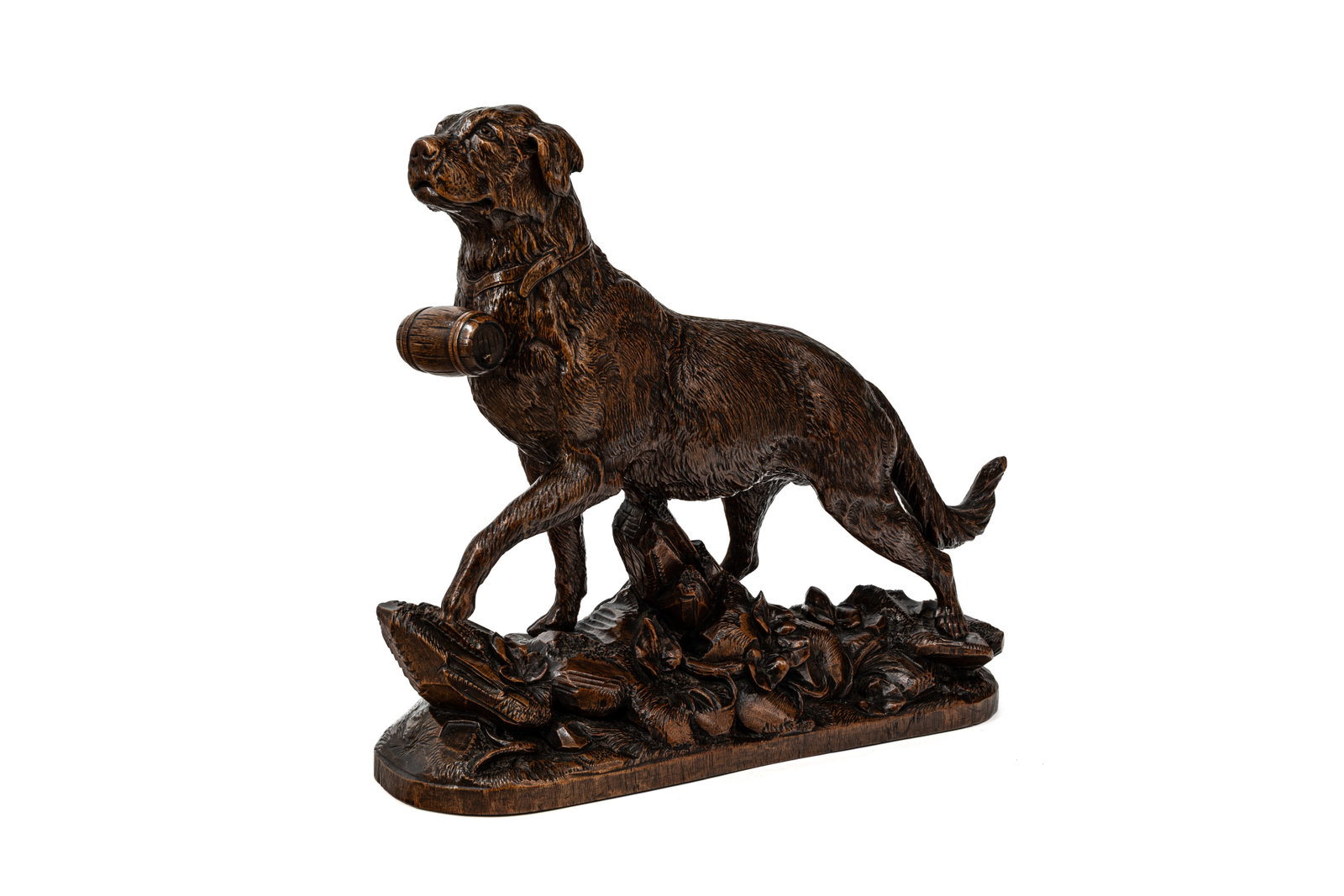 An antique German Black Forest carved wood sculpture of a Saint Bernard dog (1 of 7)