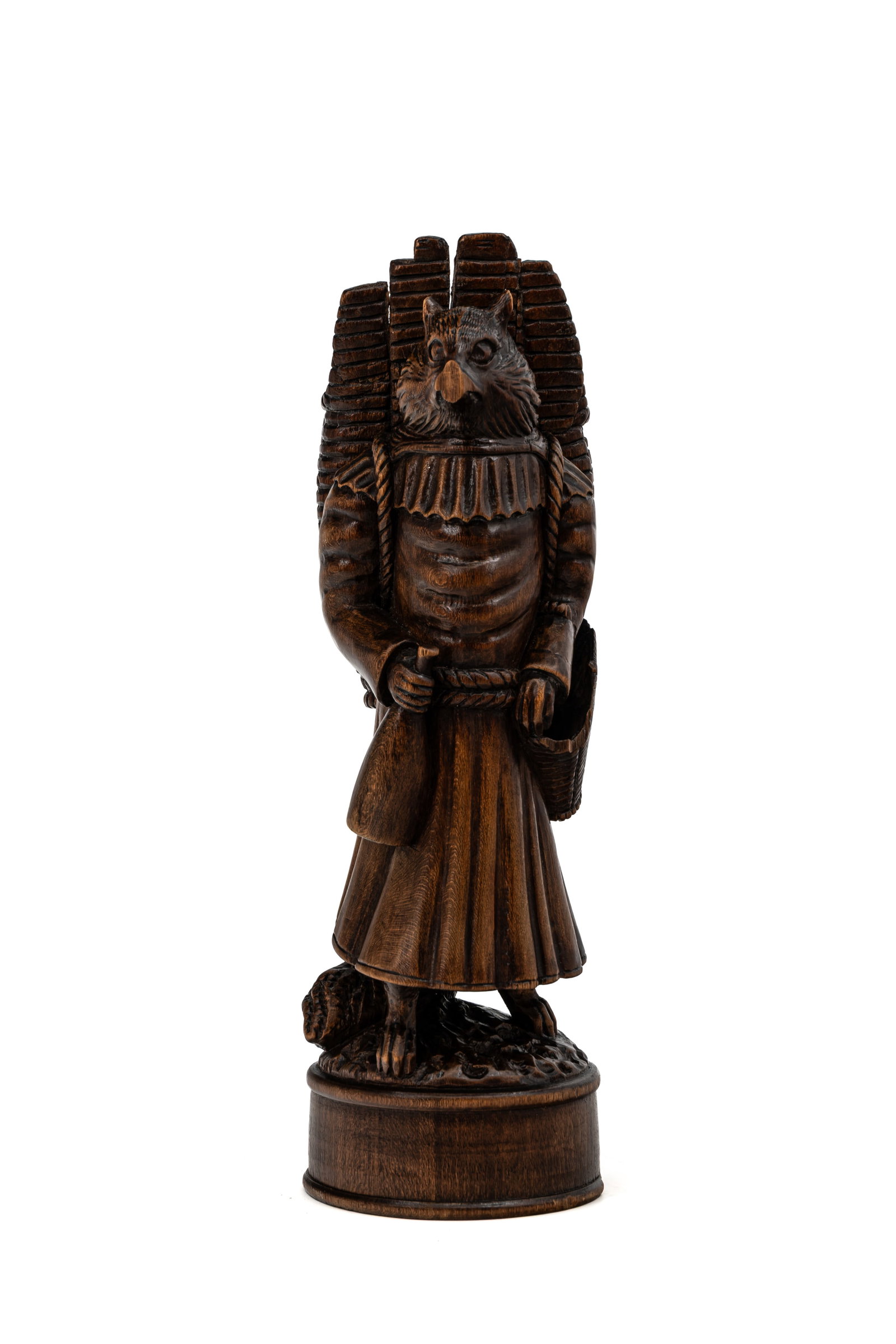 An antique German Black Forest carved wood figural sculpture of a dressed wolf as a grape-farmer (1 of 9)