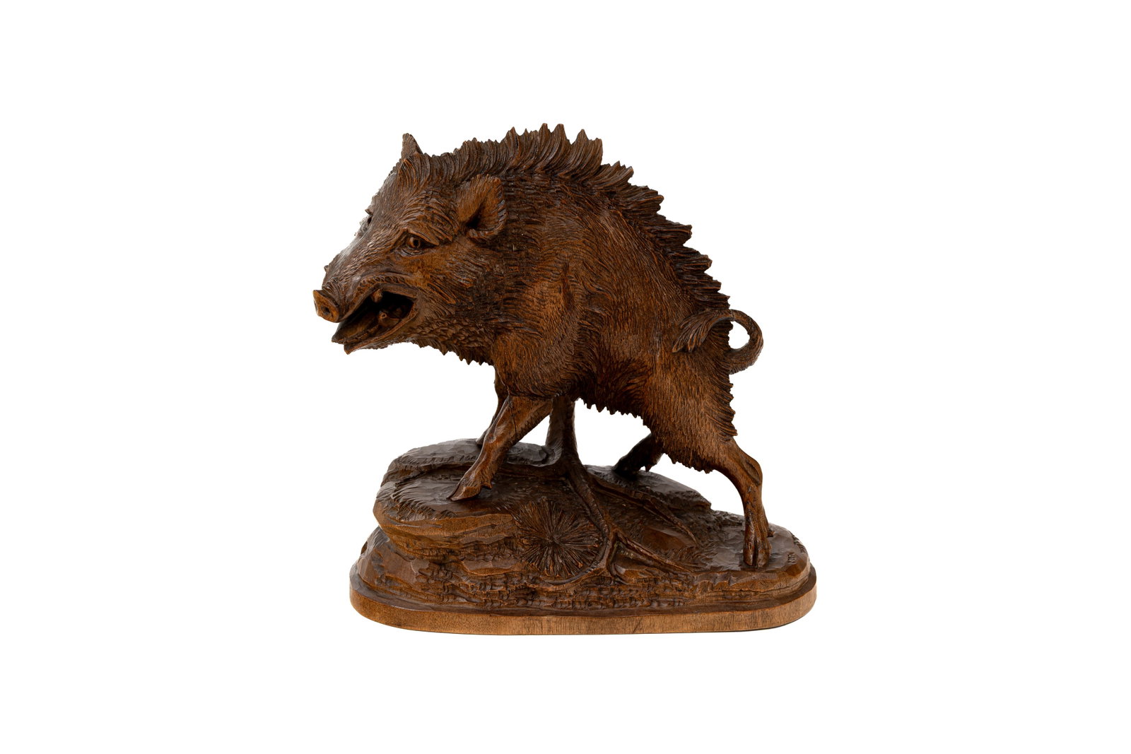 An antique German Black Forest carved wooden figure of a boar (1 of 8)