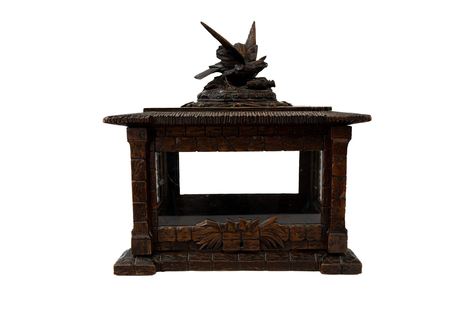 An antique German Black Forest carved wooden liqueur cabinet with glass panels (1 of 7)