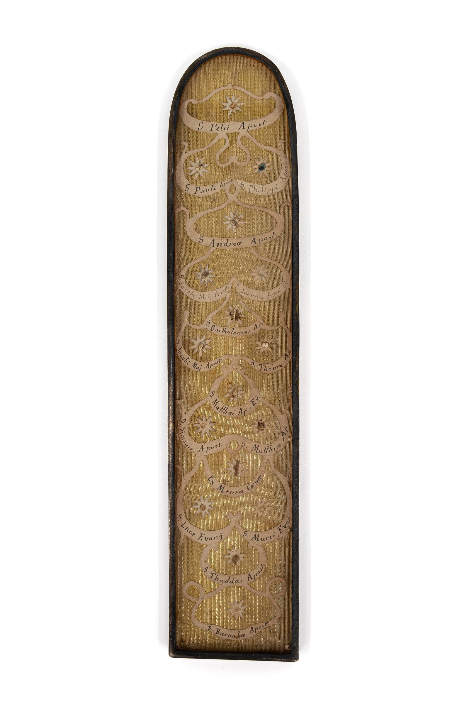 An exceptional 17-Relic Theca with All 12 Apostles, Apostolic Saints and a Last Supper Table Relic (1 of 7)