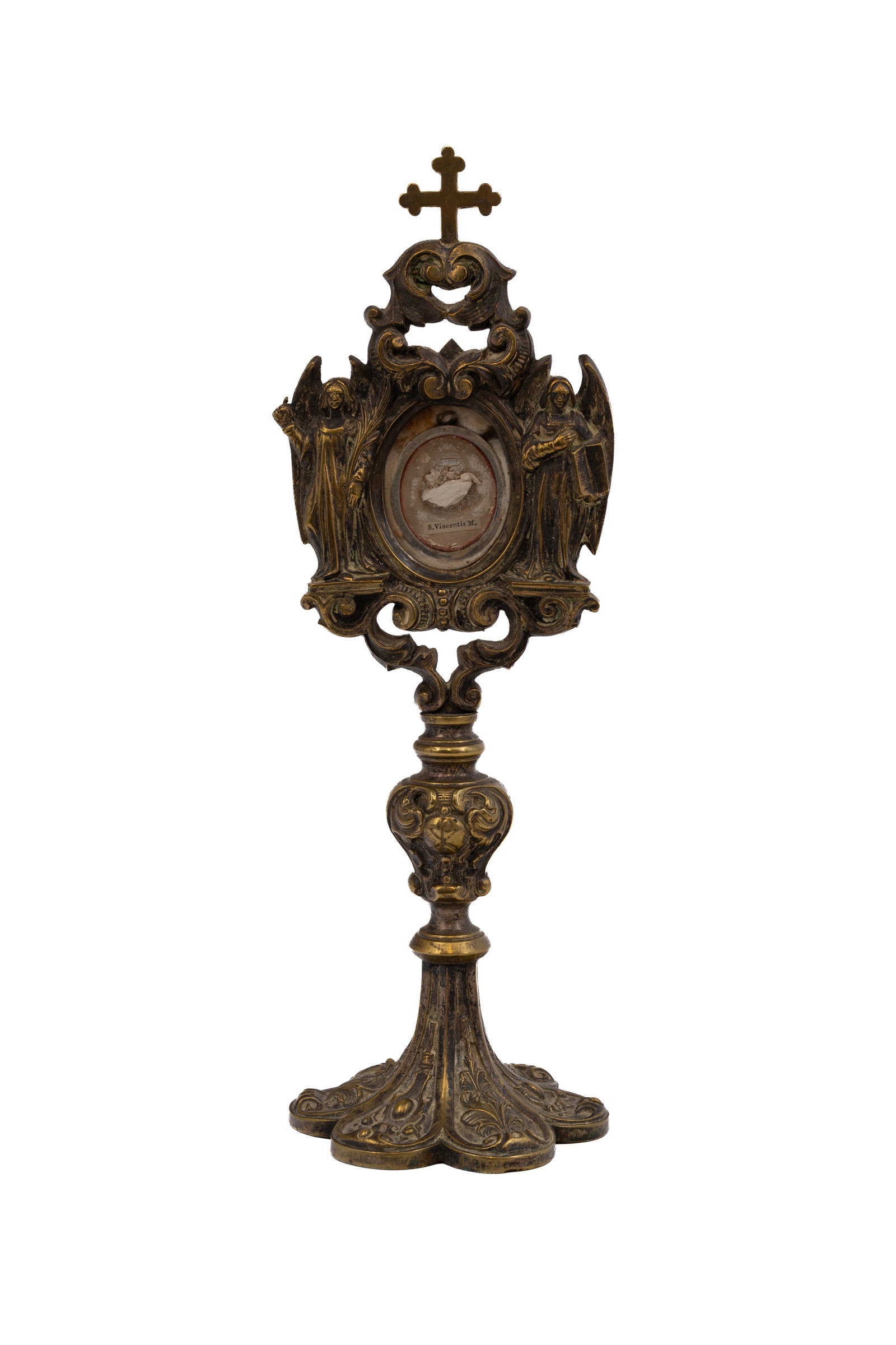 A bronze reliquary containing a pendant-shaped theca with a relic of Saint Vincent (1 of 7)