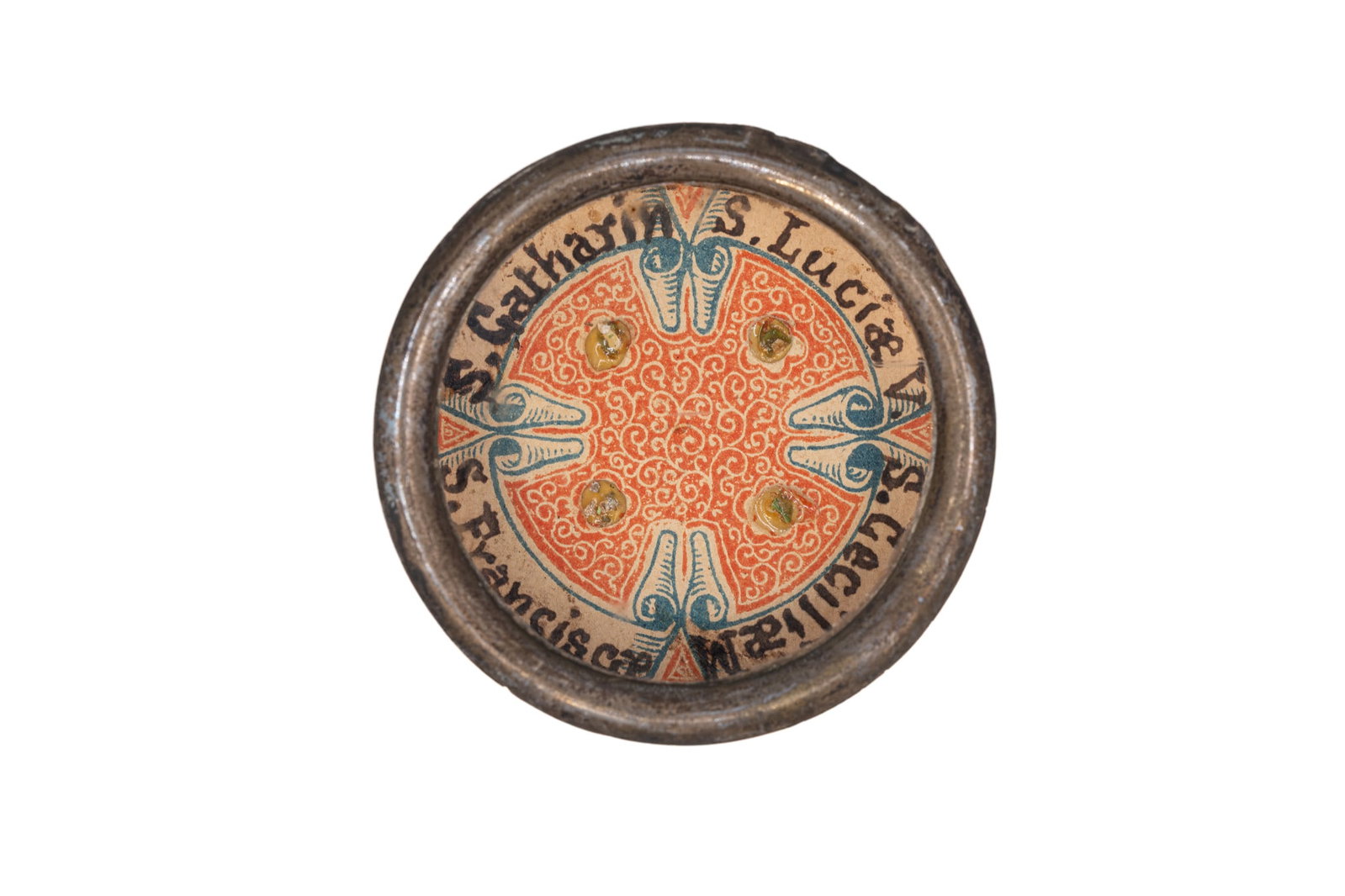 A sealed multitheca containing relics of Saints Catherine, Lucy, Cecilia and Frances, with COA (1 of 3)