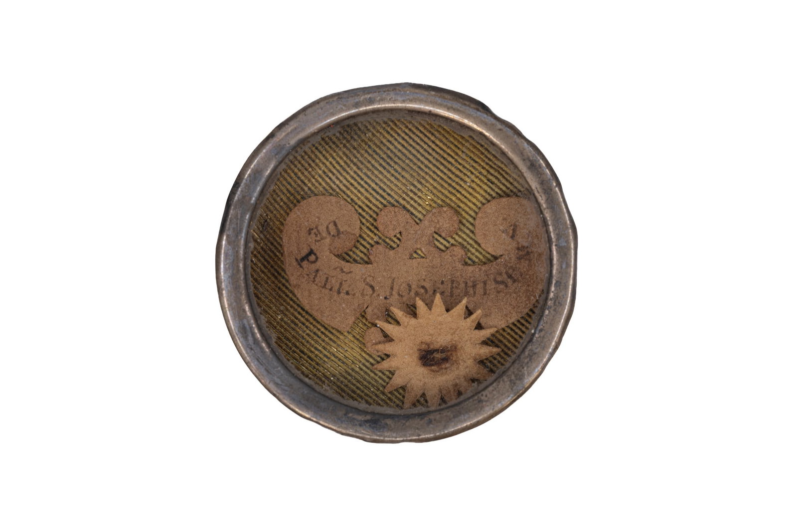 A sealed theca containing a relic of the mantle of Saint Joseph, with a Certificate of Authenticity (1 of 3)