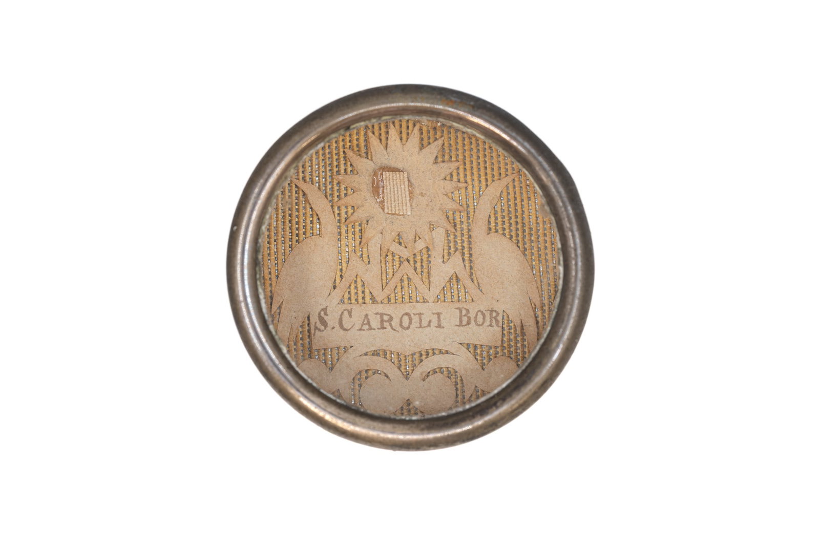 A sealed theca containing a relic of Saint Charles Borromeo, with a Certificate of Authenticity: A sealed theca containing a relic of Saint Charles Borromeo, with an Engelbertus Certificate of Authenticity. "S. Caroli Bor." 1839 W: 3,5 cm The theca and any accompanying documentation are available