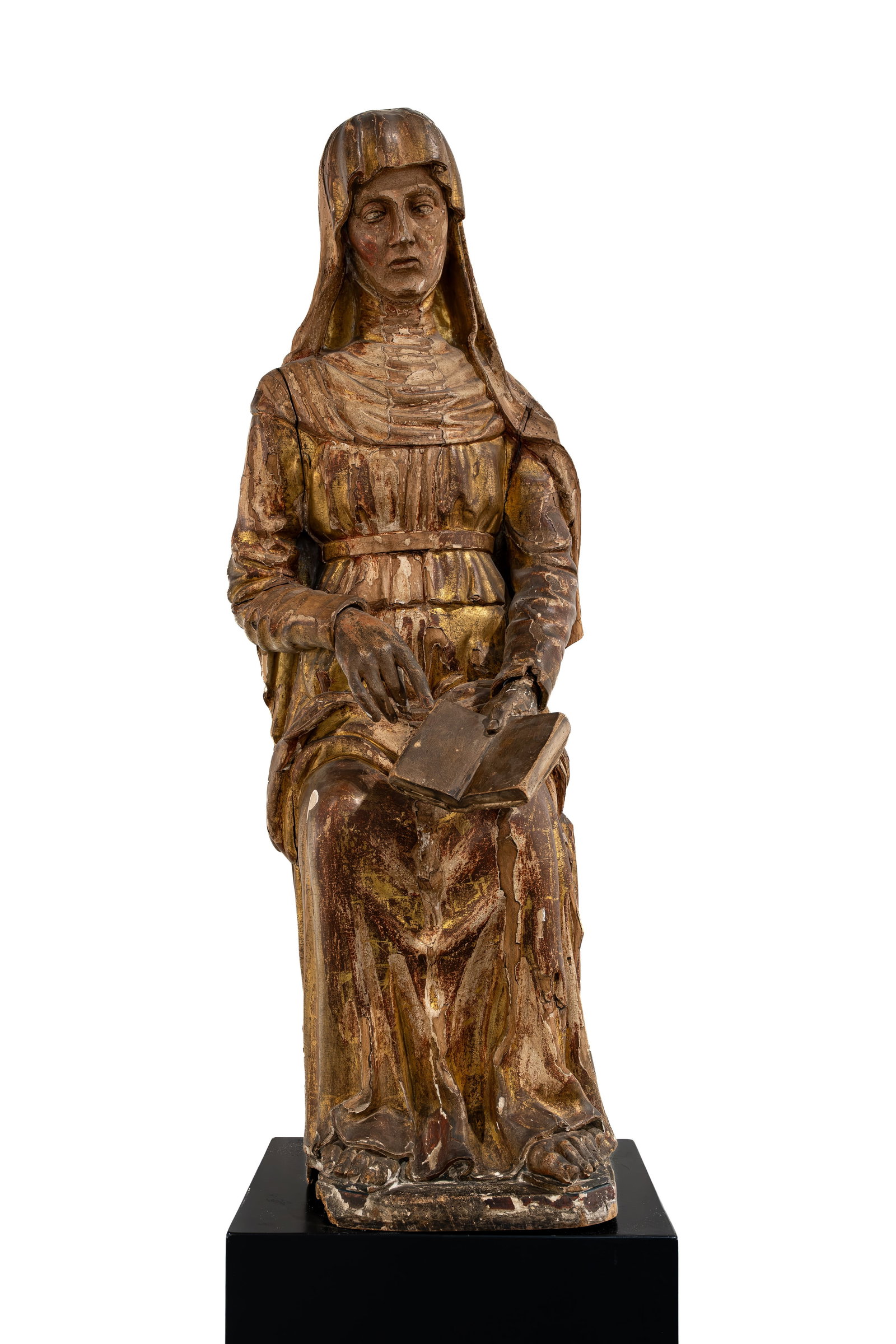 A large and antique Baroque religious polychrome patinated carved wood sculpture (1 of 11)