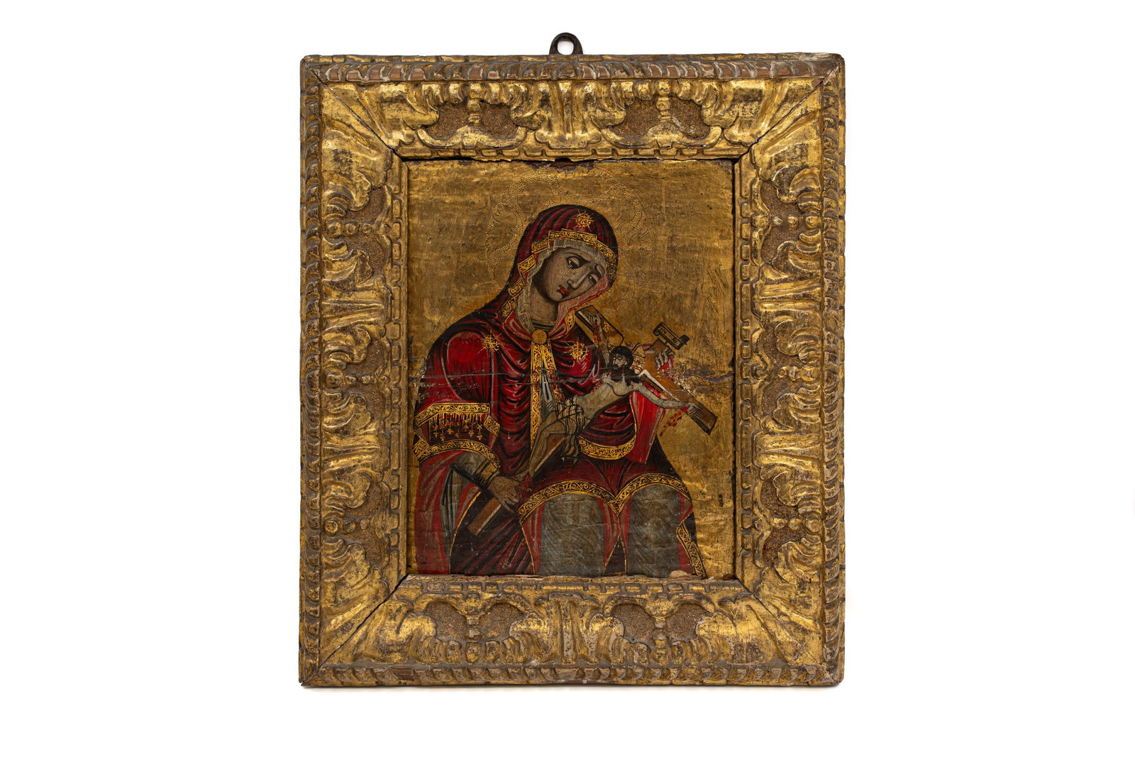An antique gilded and tempera on wood panel depicting of Mother of God (1 of 7)