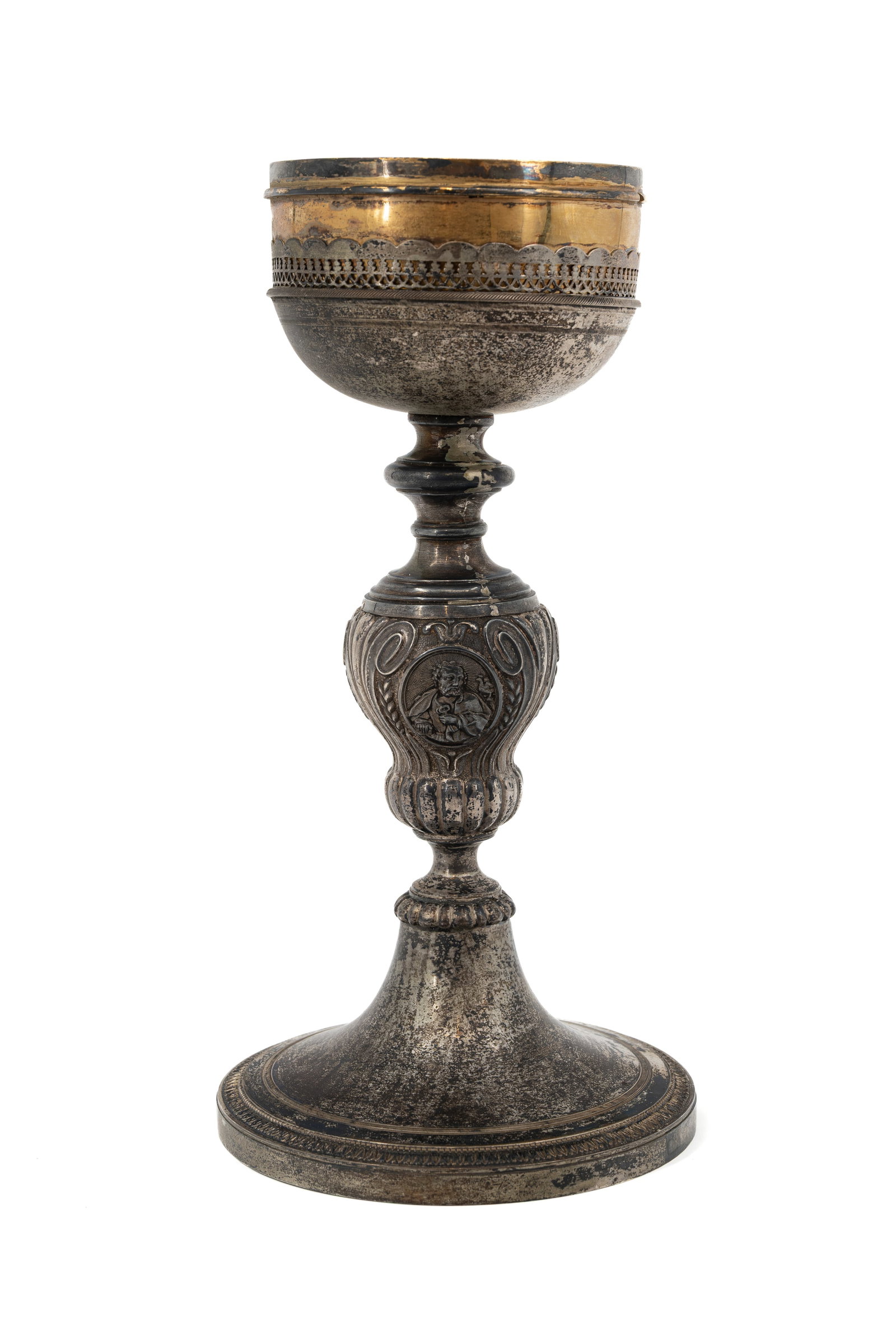 An antique religious decorated and parcel gilded silver ciborium (1 of 10)