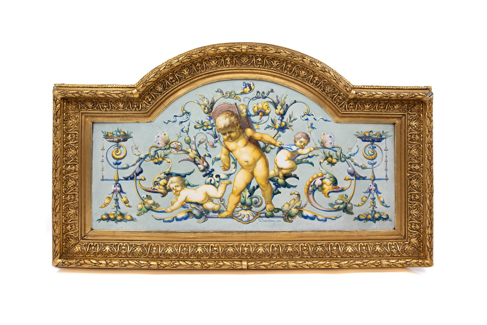 Edouard TOURTEAU (1846-1908) A large polychrome glazed ceramic wall plaque decorated (1 of 8)