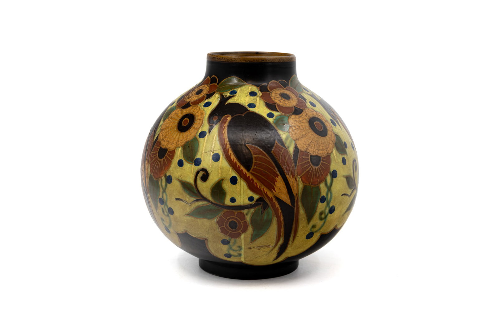 A Belgian art deco BOCH KERAMIS florally decorated glazed ceramic vase (1 of 9)
