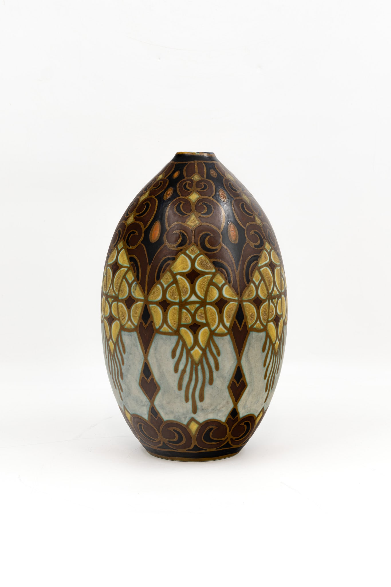 Charles CATTEAU (1880-1966) A Belgian art deco BOCH KERAMIS florally decorated glazed ceramic vase (1 of 8)
