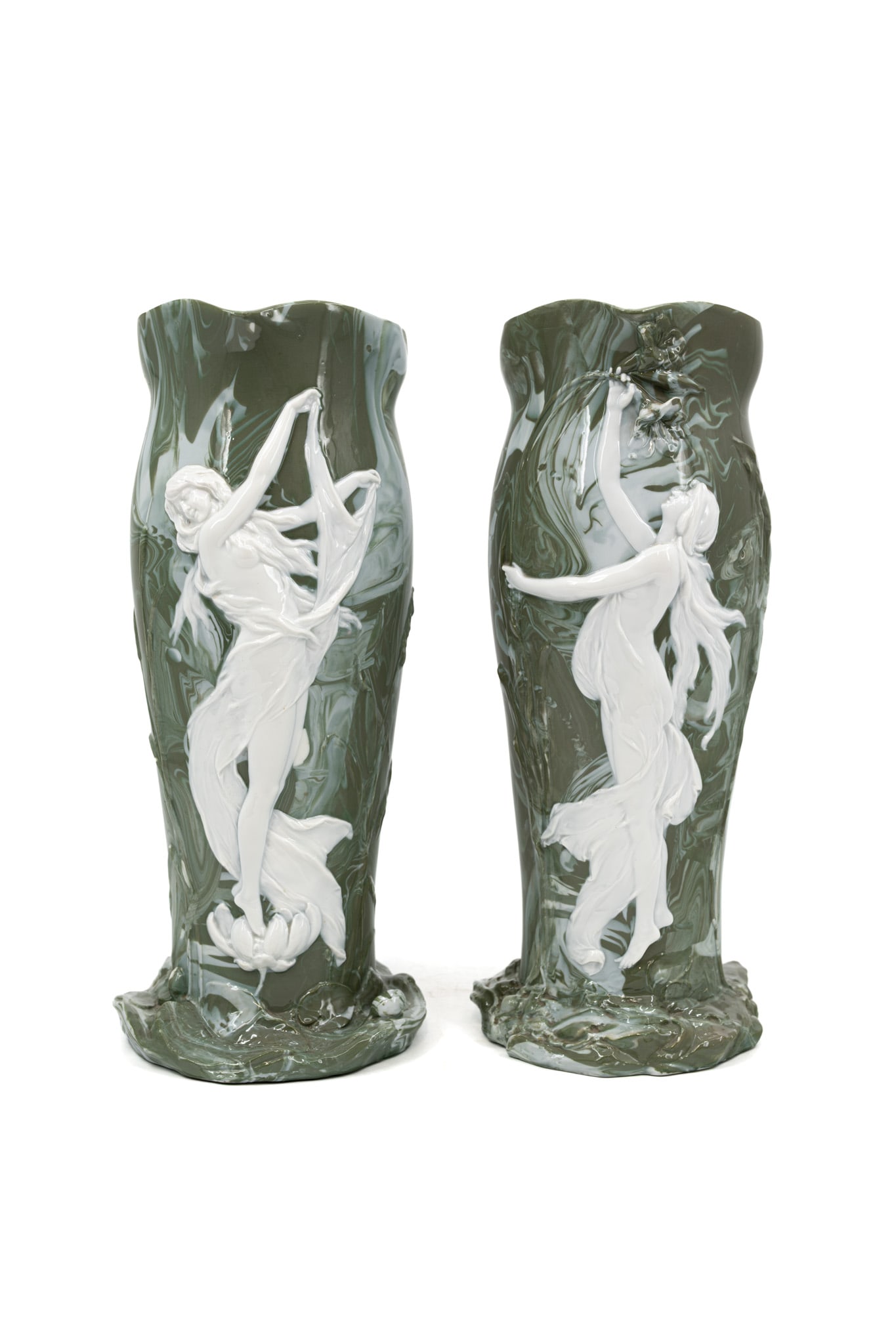 An art nouveau pair finely decorated porcelain vases (1 of 7)