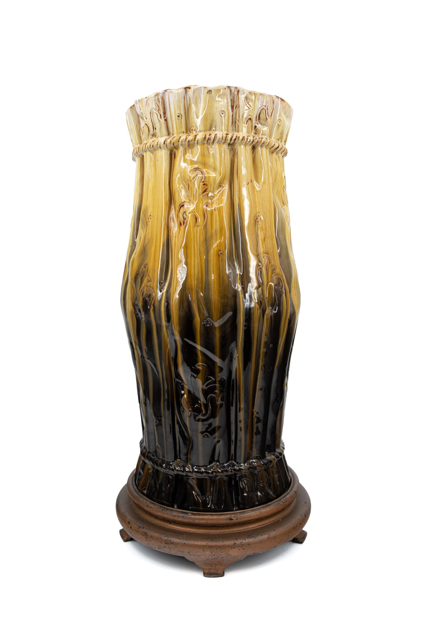 Jérôme MASSIER (1850-1916) A large French Vallauris glazed ceramic barbotine umbrella stand (1 of 10)