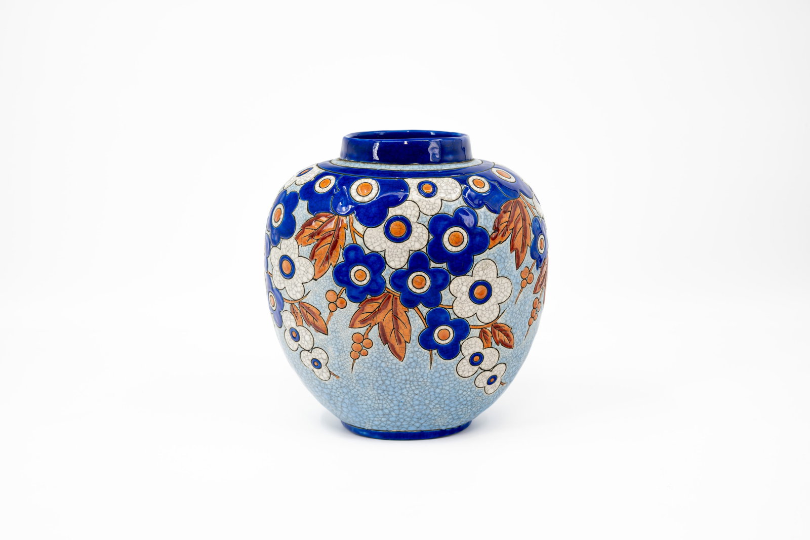 A Belgian art deco BOCH KERAMIS florally decorated glazed ceramic vase D2532 (1 of 7)