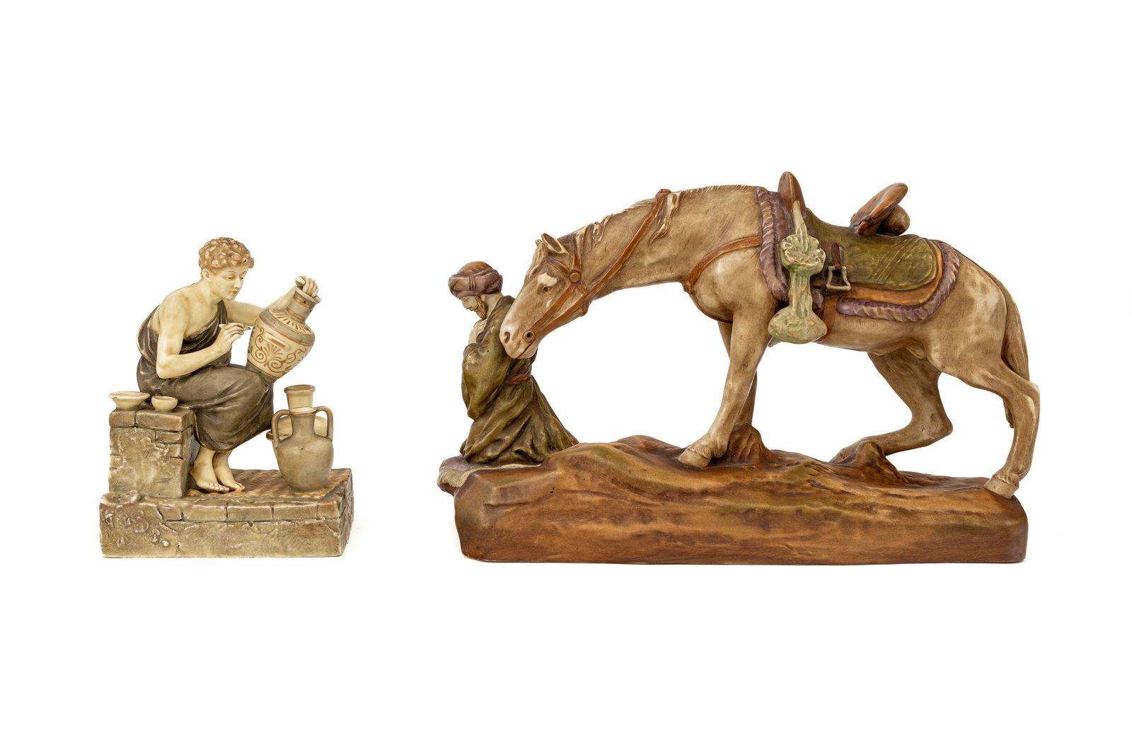 A composed lot of two antique Austrian Amphora figural groups (1 of 14)
