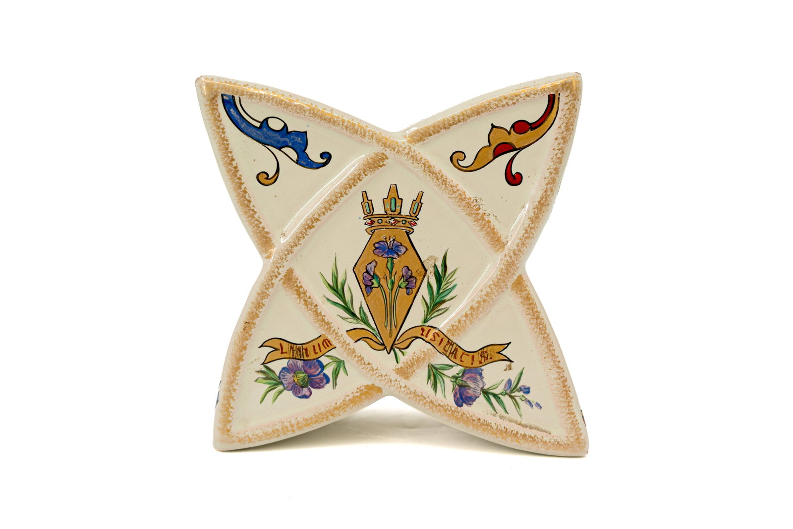 A French star-shaped ceramic vase with floral decoration by Émile Gallé (1846-1904) (1 of 8)