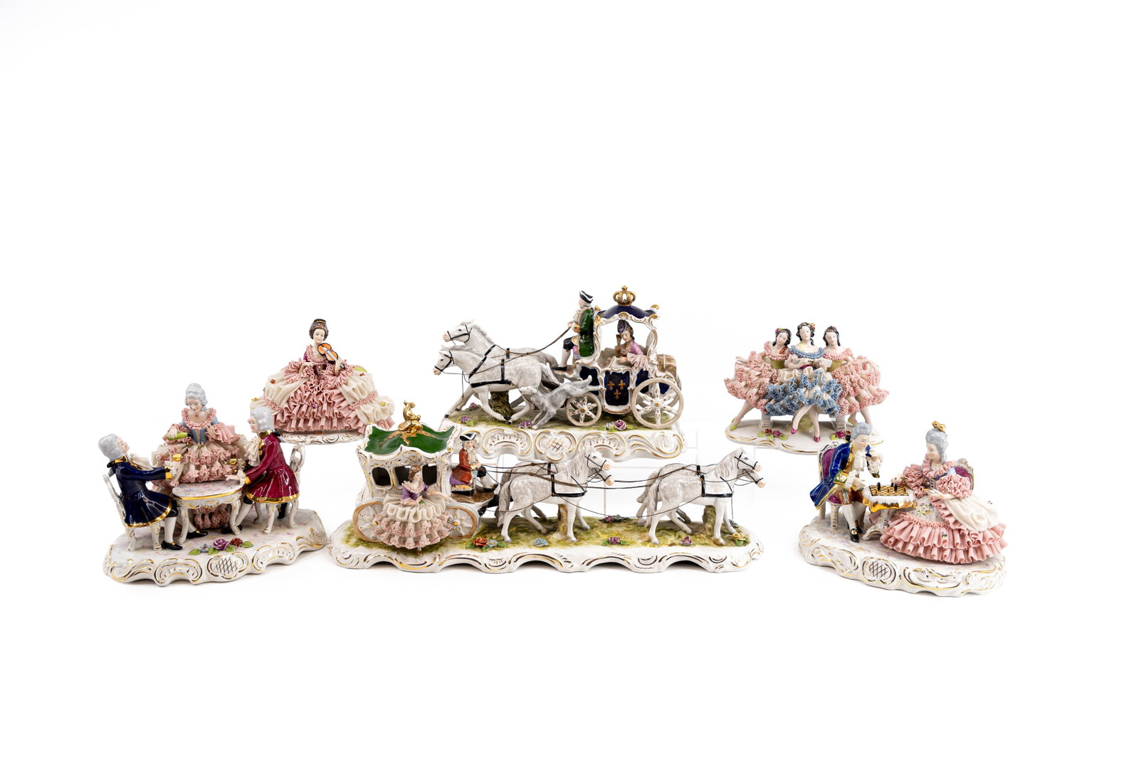 A lot of six Rococo-style porcelain figural groups in Saxony style (1 of 20)